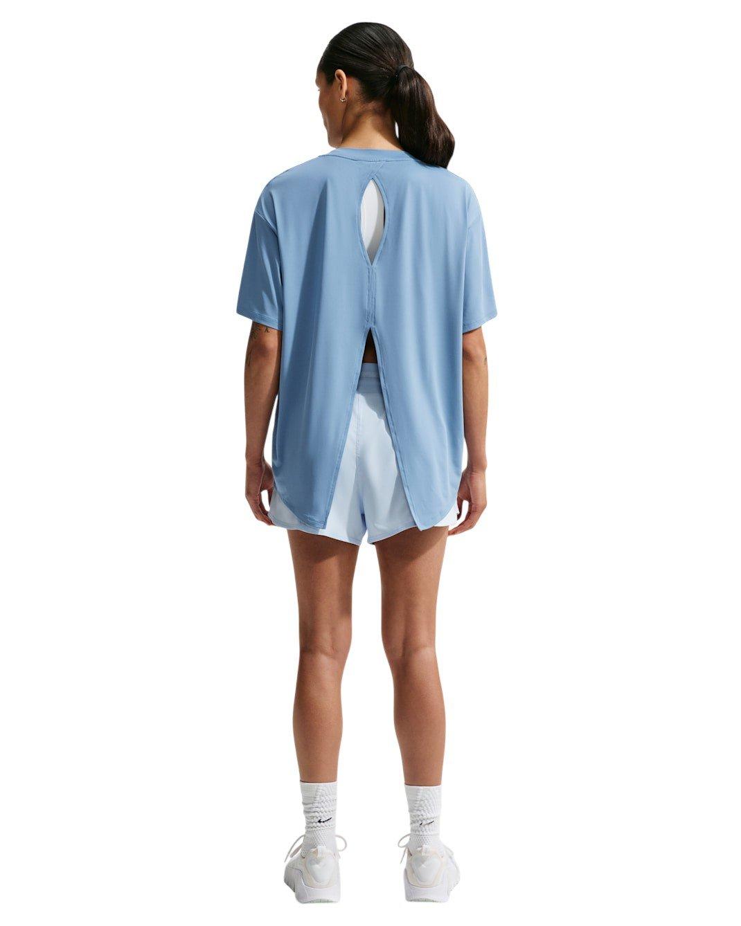 Nike Women's One Dri-FIT Short Sleeve Open Back Top - Blue/White - BLUE/WHITE Thumbnail View 5