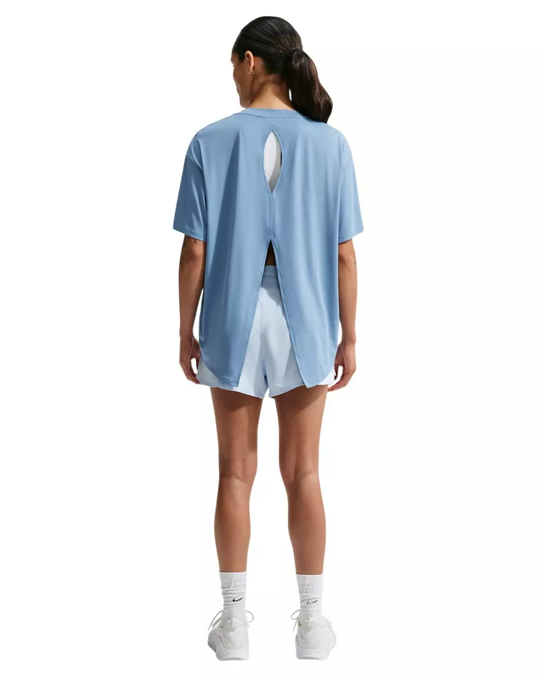 Nike Women's One Dri-FIT Short Sleeve Open Back Top - Blue/White - BLUE/WHITE