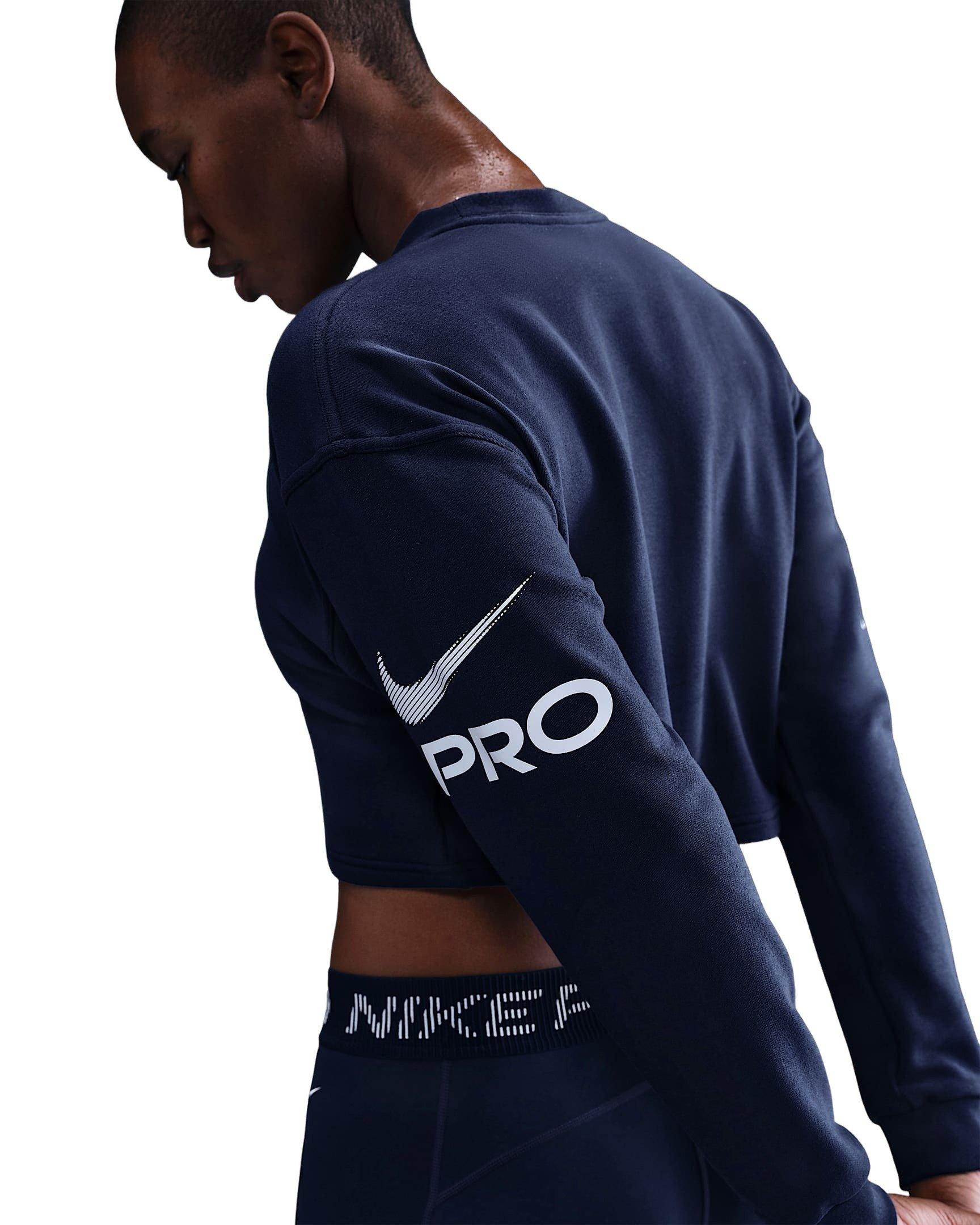 Nike Women's Pro Dri-FIT Loose Crew-Neck French Terry Sweatshirt -Navy - NAVY Thumbnail View 2