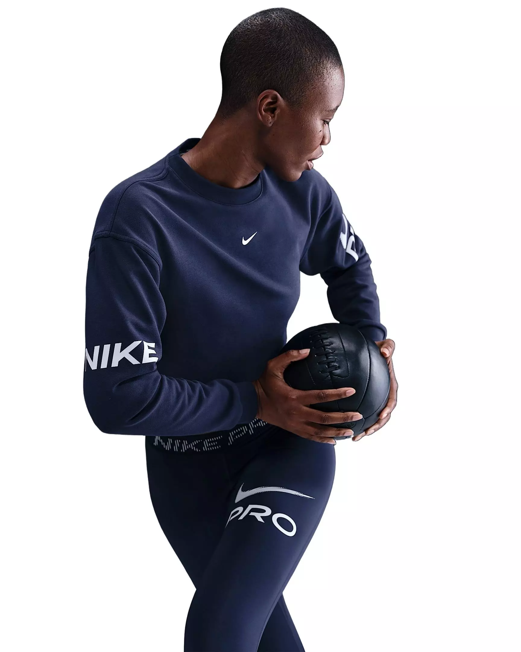 Nike Women's Pro Dri-FIT Loose Crew-Neck French Terry Sweatshirt -Navy - NAVY