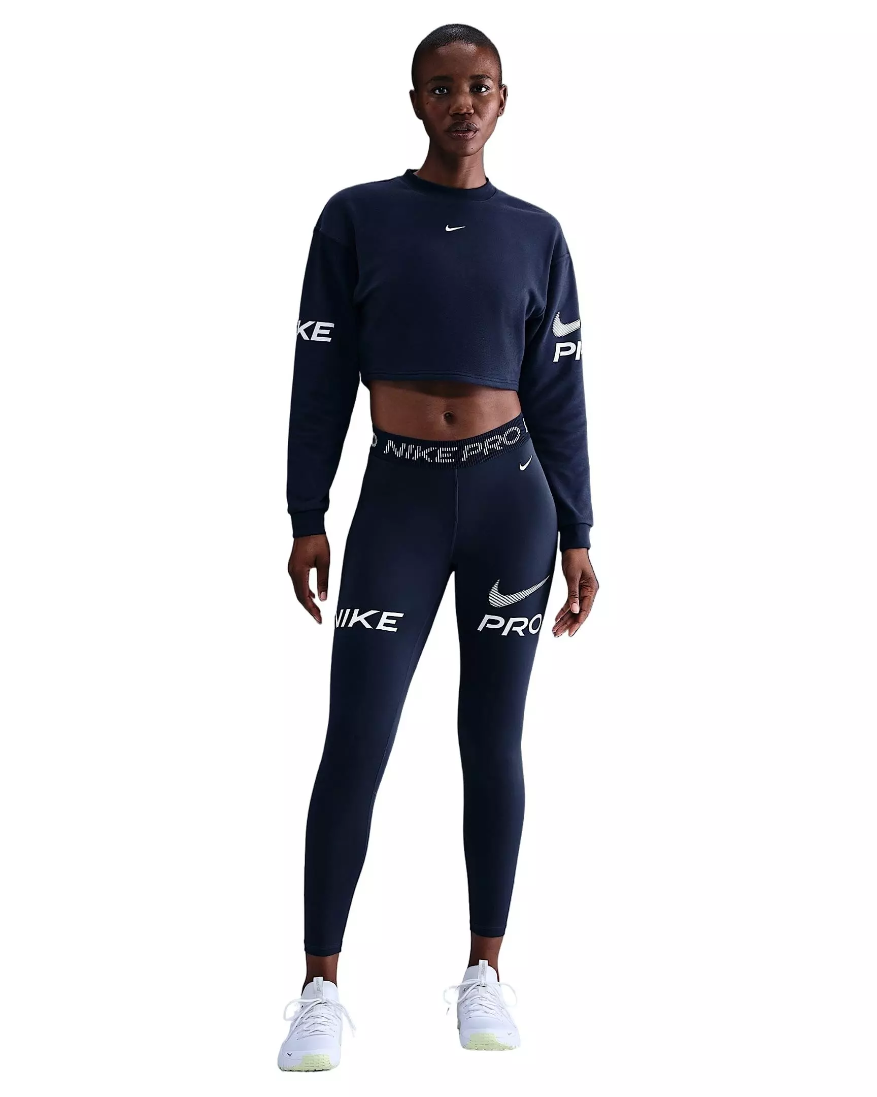 Nike Women's Pro Dri-FIT Loose Crew-Neck French Terry Sweatshirt - Navy - NAVY