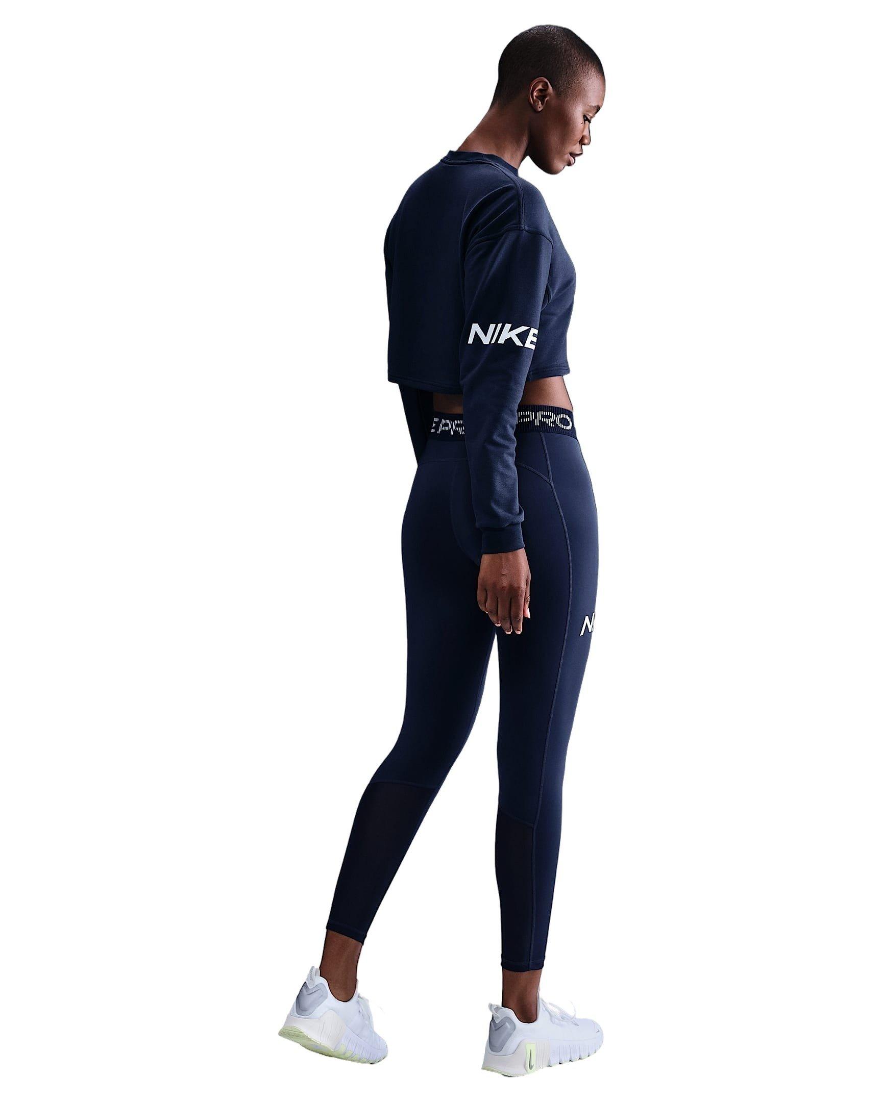 Nike Women's Pro Dri-FIT Loose Crew-Neck French Terry Sweatshirt - Navy - NAVY Thumbnail View 5