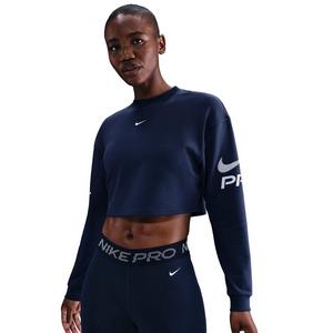 Nike Women's Pro Dri-FIT Loose Crew-Neck French Terry Sweatshirt -Navy