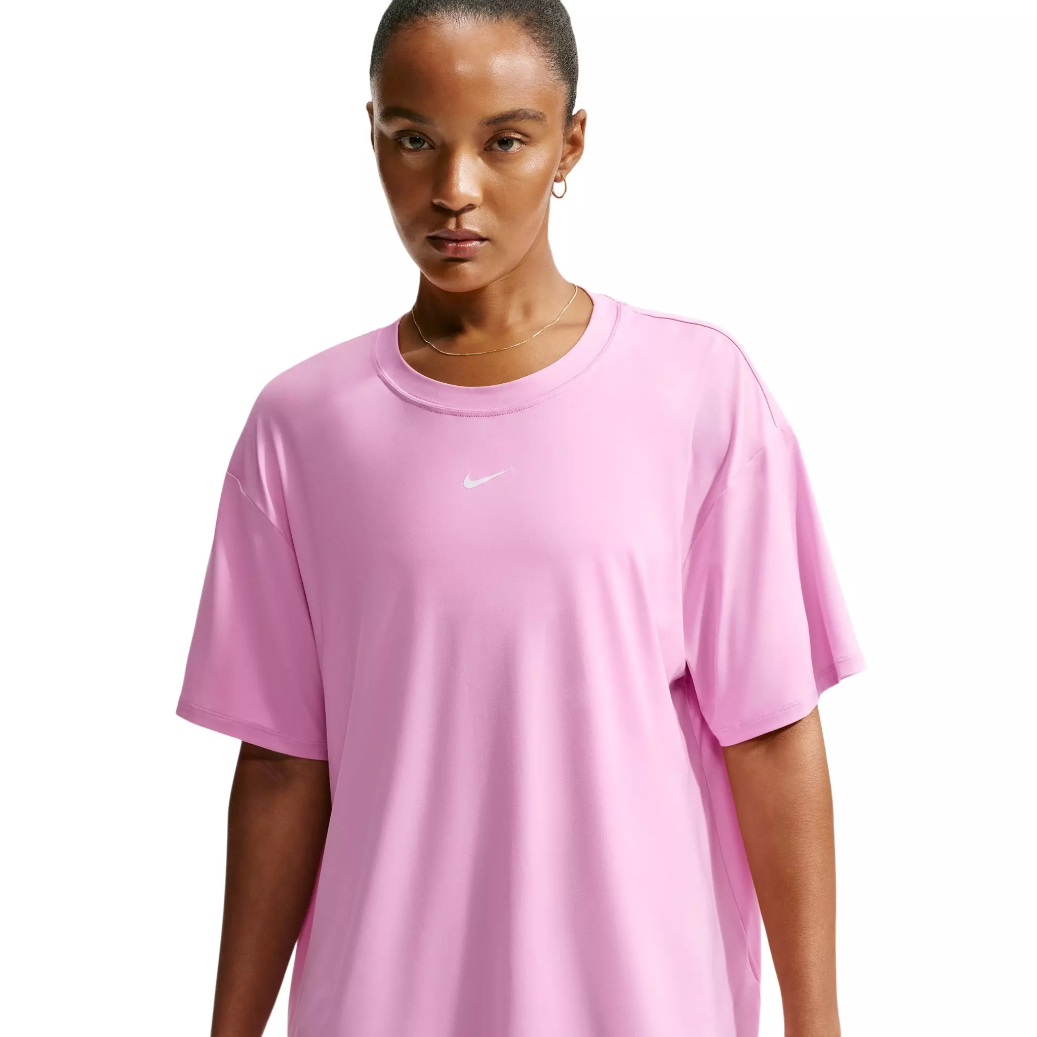 Nike Women's One Dri-FIT Short Sleeve Open Back Top - Pink/White - PINK/WHITE
