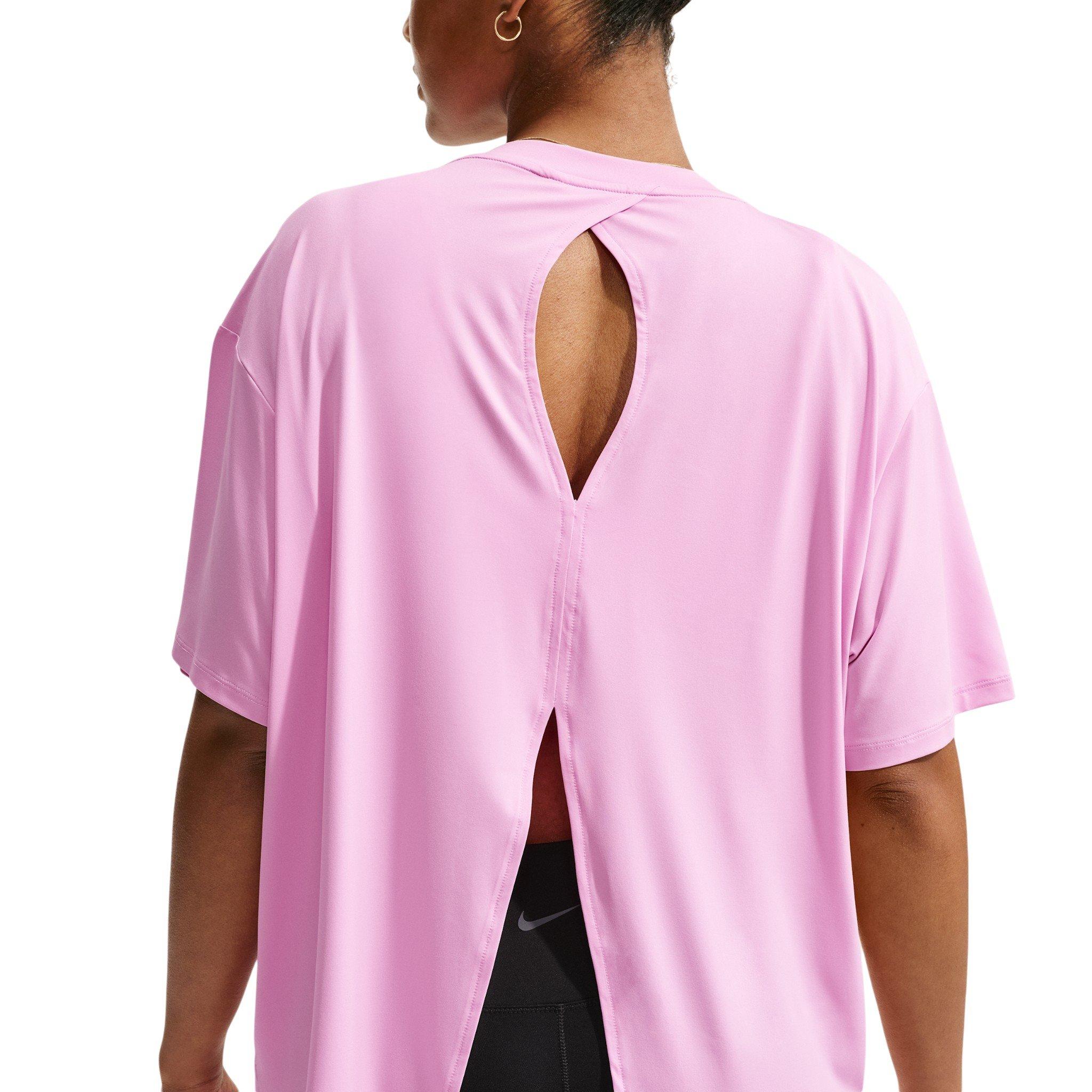 Nike Women's One Dri-FIT Short Sleeve Open Back Top - Pink/White - PINK/WHITE Thumbnail View 2