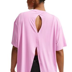 Nike Women's One Dri-FIT Short Sleeve Open Back Top - Pink/White - PINK/WHITE