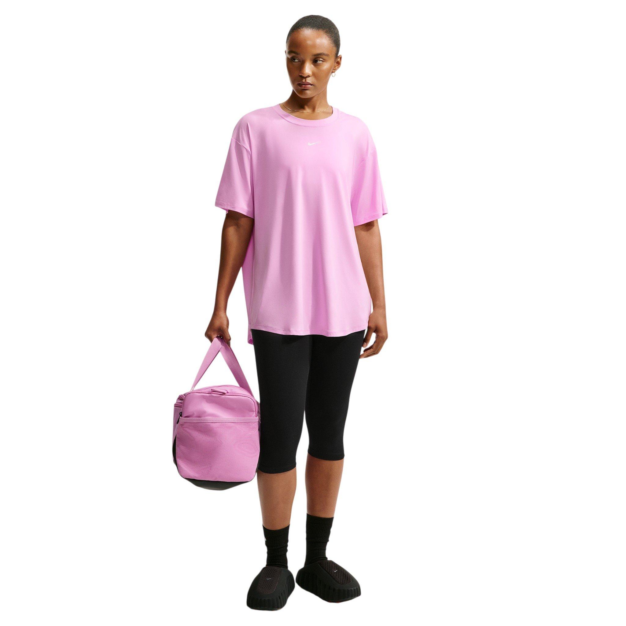Nike Women's One Dri-FIT Short Sleeve Open Back Top - Pink/White - PINK/WHITE Thumbnail View 4