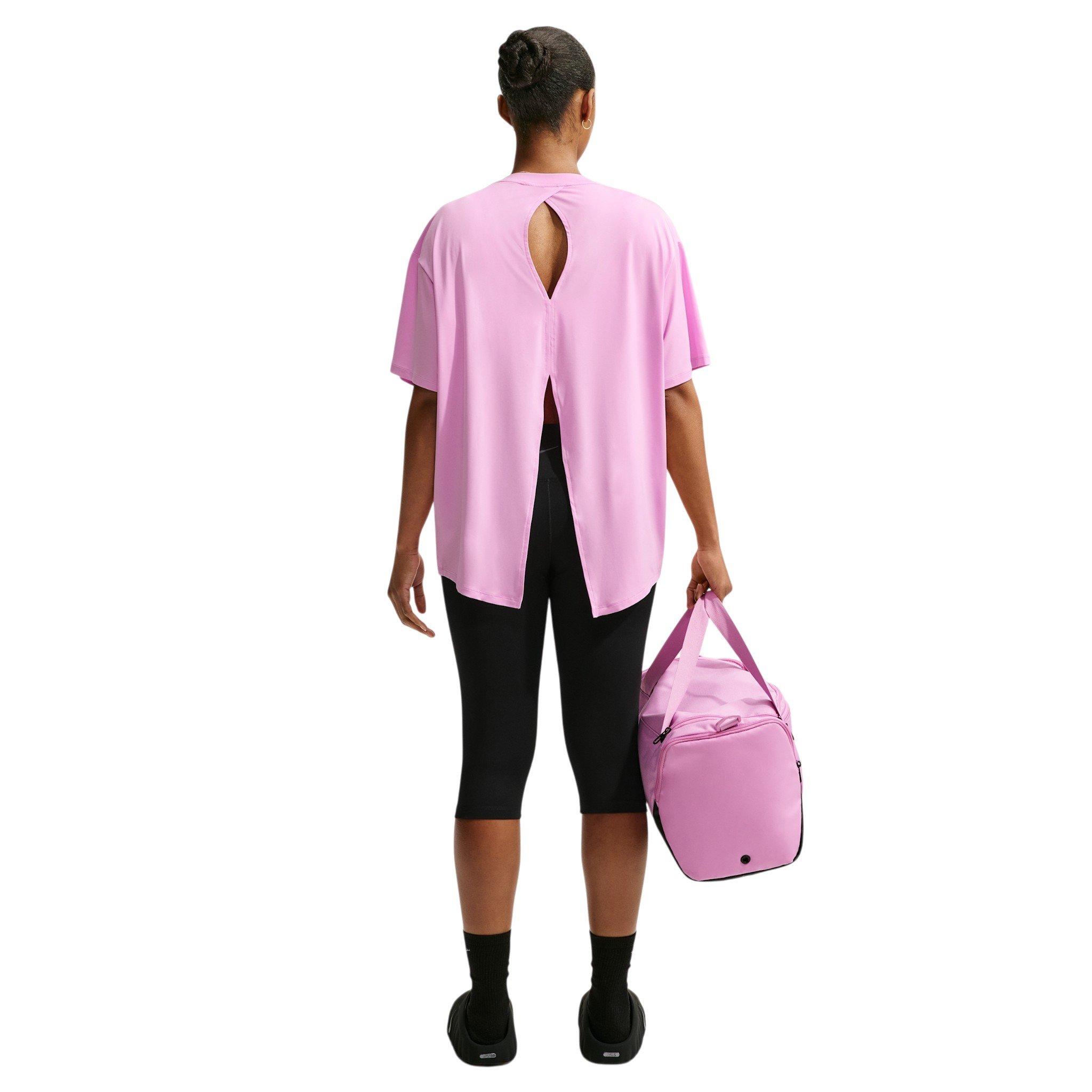 Nike Women's One Dri-FIT Short Sleeve Open Back Top - Pink/White - PINK/WHITE Thumbnail View 5