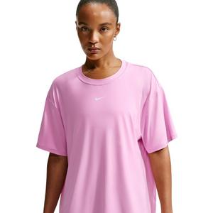 Nike Women's One Dri-FIT Short Sleeve Open Back Top - Pink/White - PINK/WHITE