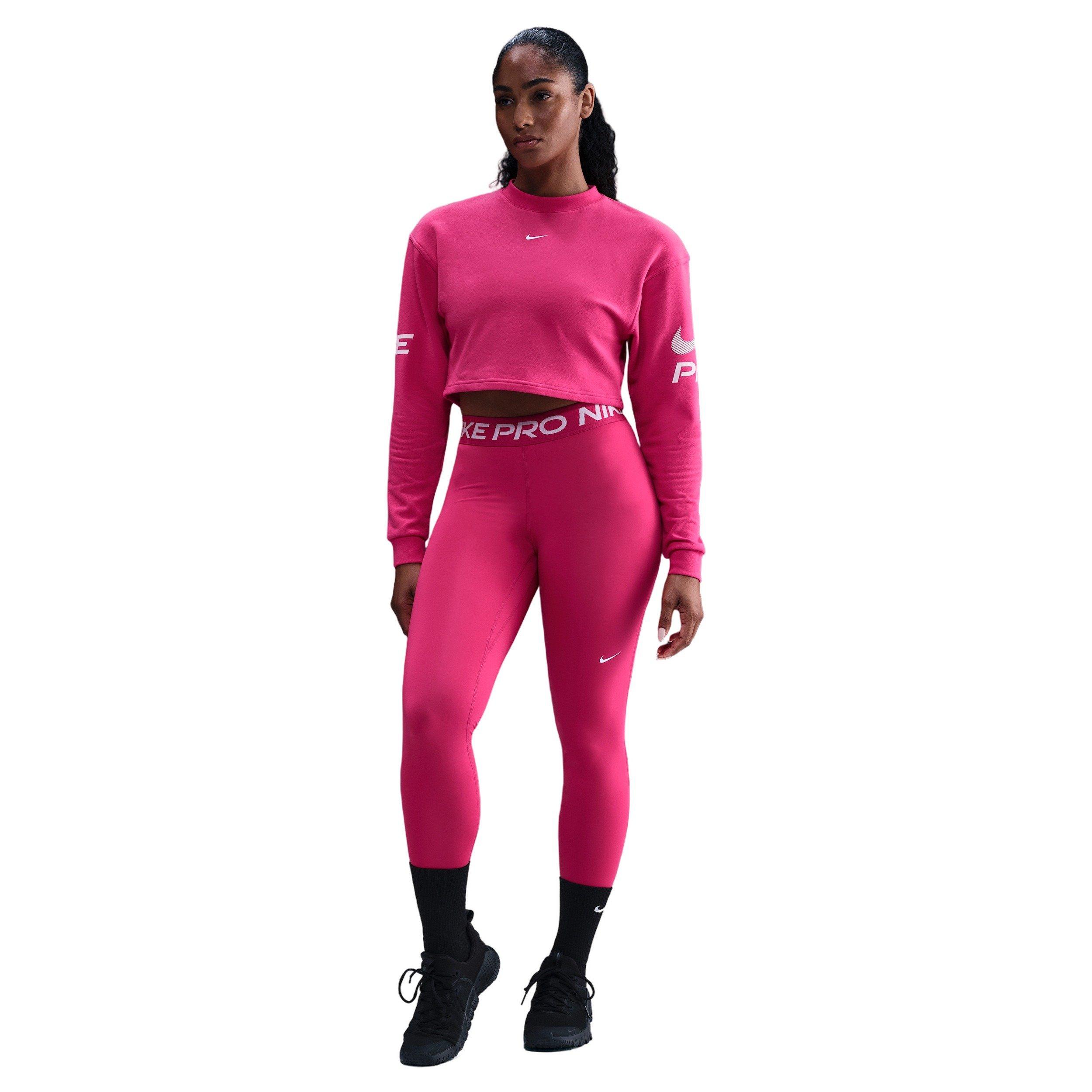 Nike Women's Pro Dri-FIT Loose Crew-Neck French Terry Sweatshirt - Pink - PINK Thumbnail View 1