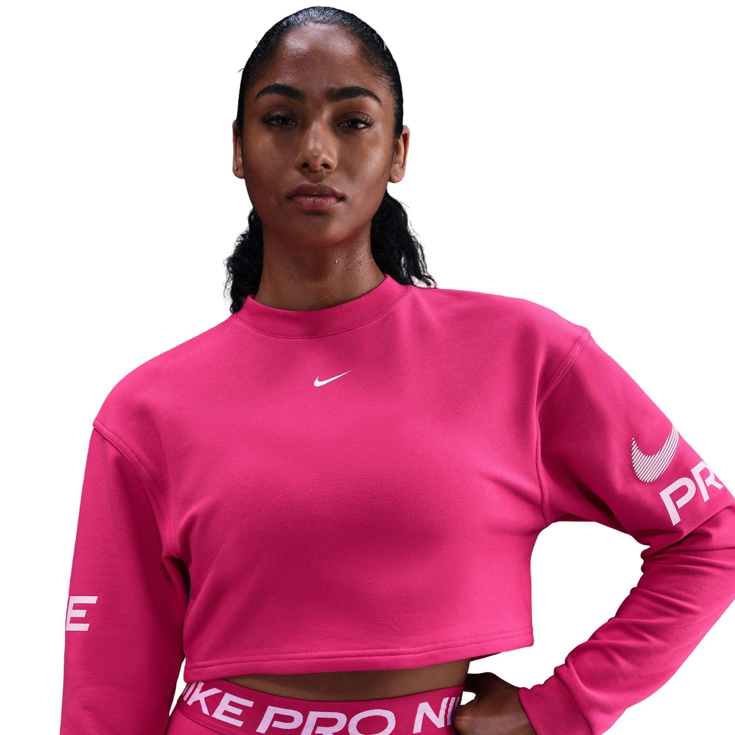 Nike Women's Pro Dri-FIT Loose Crew-Neck French Terry Sweatshirt - Pink - PINK Thumbnail View 3