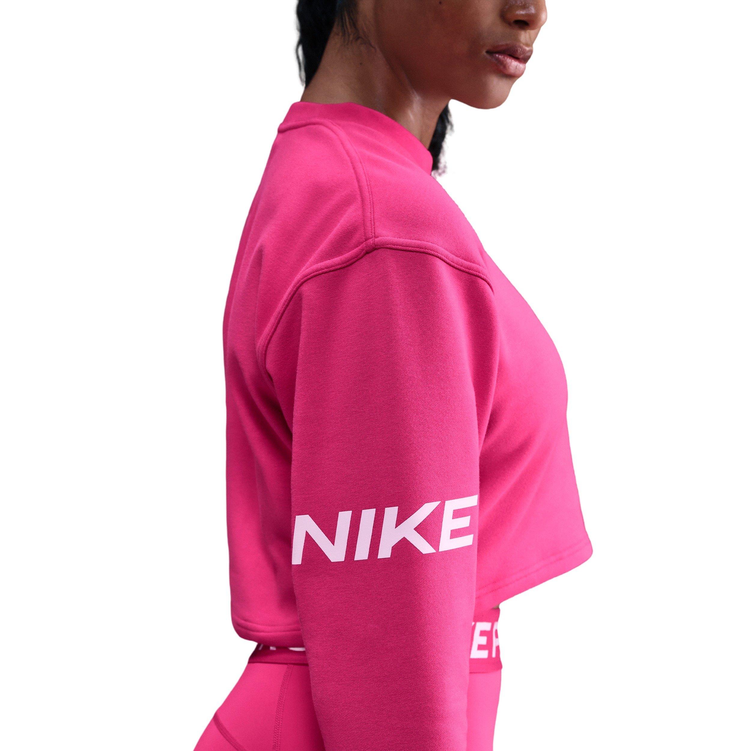 Nike Women's Pro Dri-FIT Loose Crew-Neck French Terry Sweatshirt -Pink - PINK Thumbnail View 4