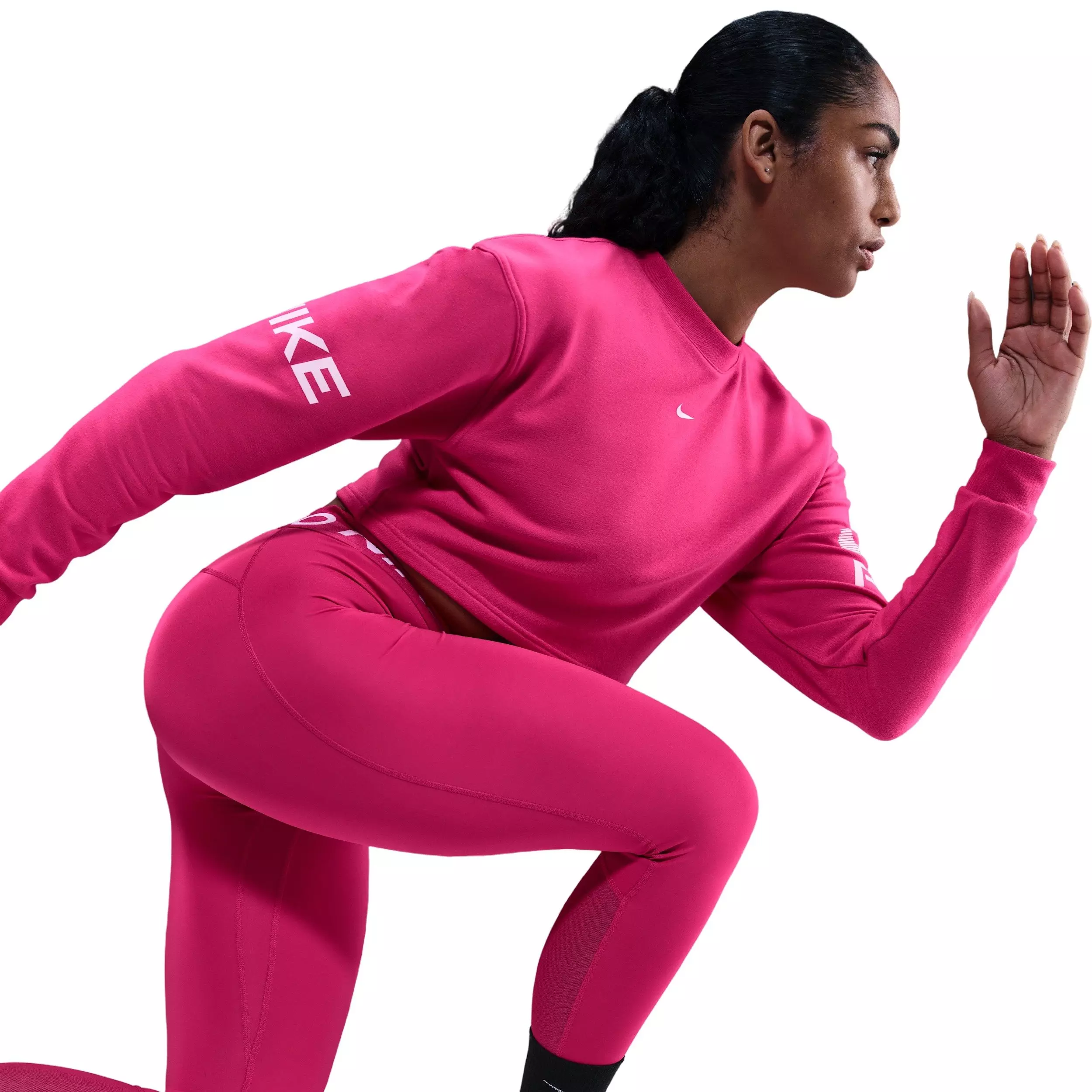 Nike Women's Pro Dri-FIT Loose Crew-Neck French Terry Sweatshirt - Pink - PINK
