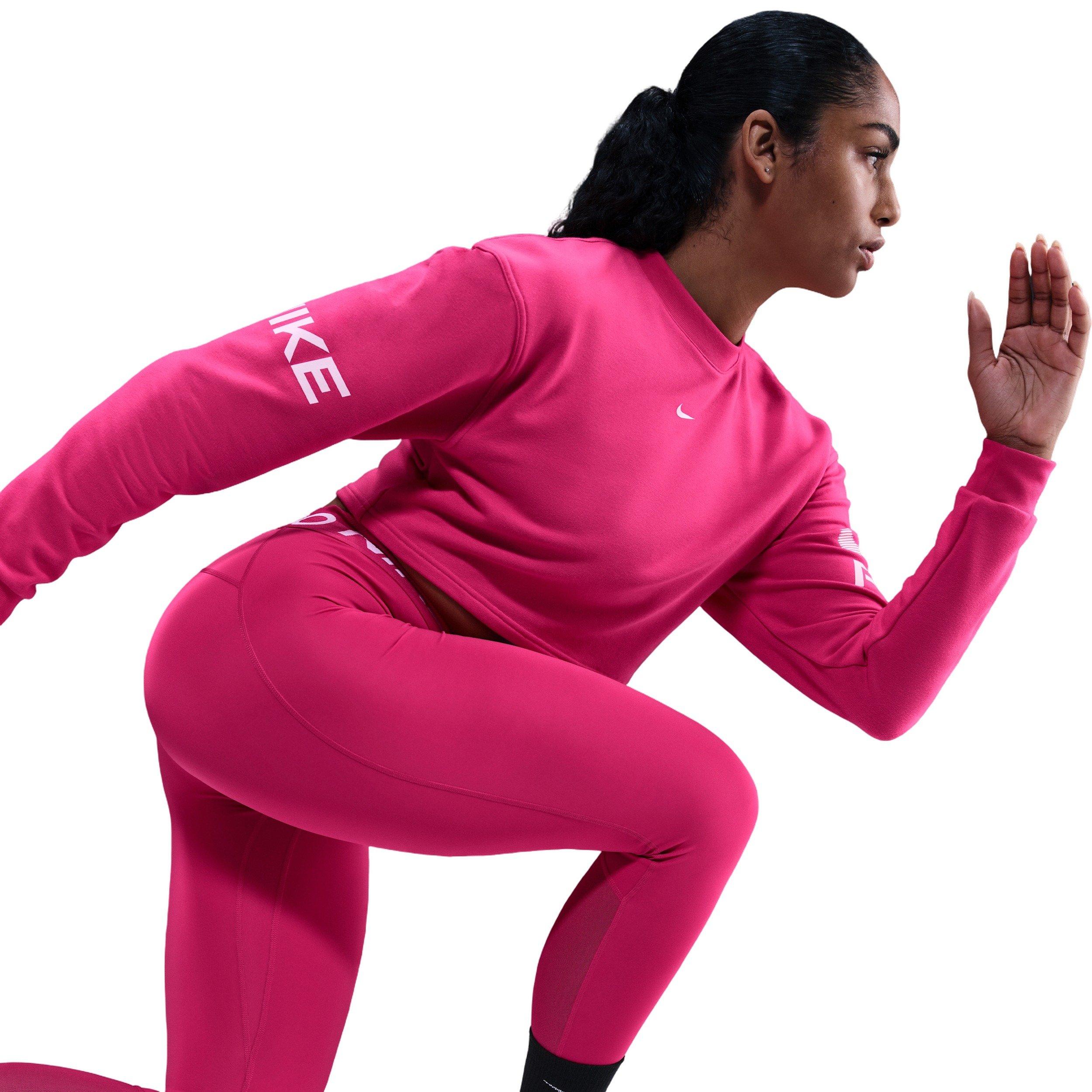 Nike Women's Pro Dri-FIT Loose Crew-Neck French Terry Sweatshirt -Pink - PINK Thumbnail View 5