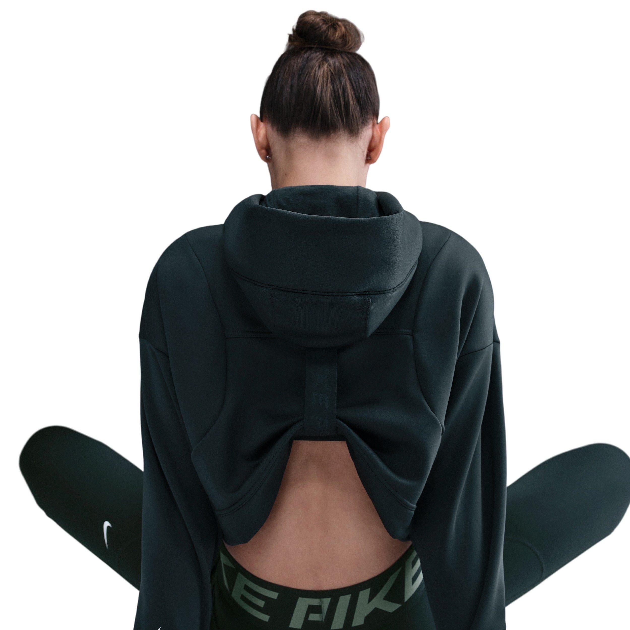 Nike Women's Pro Therma-FIT Fleece Hoodie - Seaweed Green - SEAWEED GREEN Thumbnail View 3