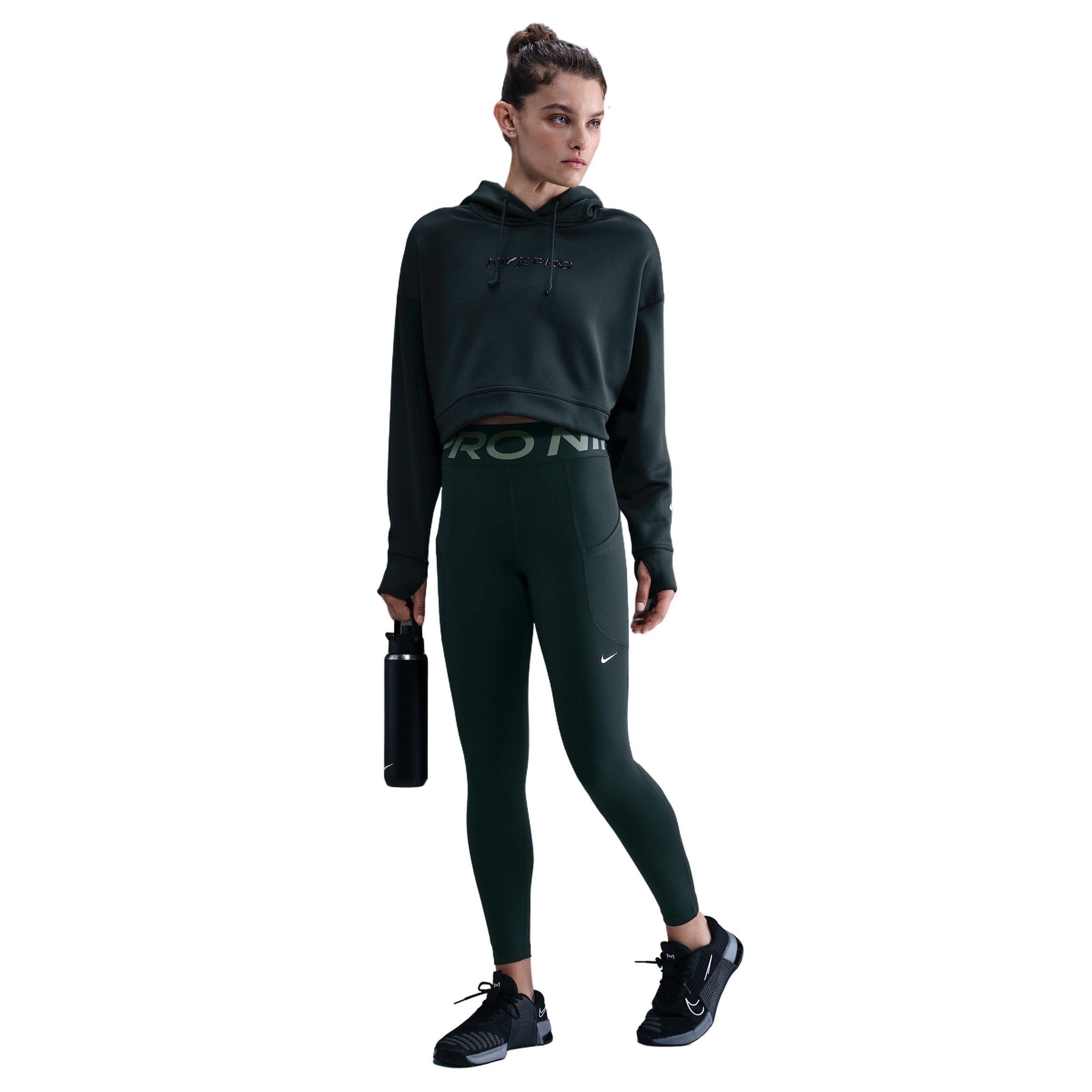 Nike Women's Pro Therma-FIT Fleece Hoodie - Seaweed Green - SEAWEED GREEN Thumbnail View 4