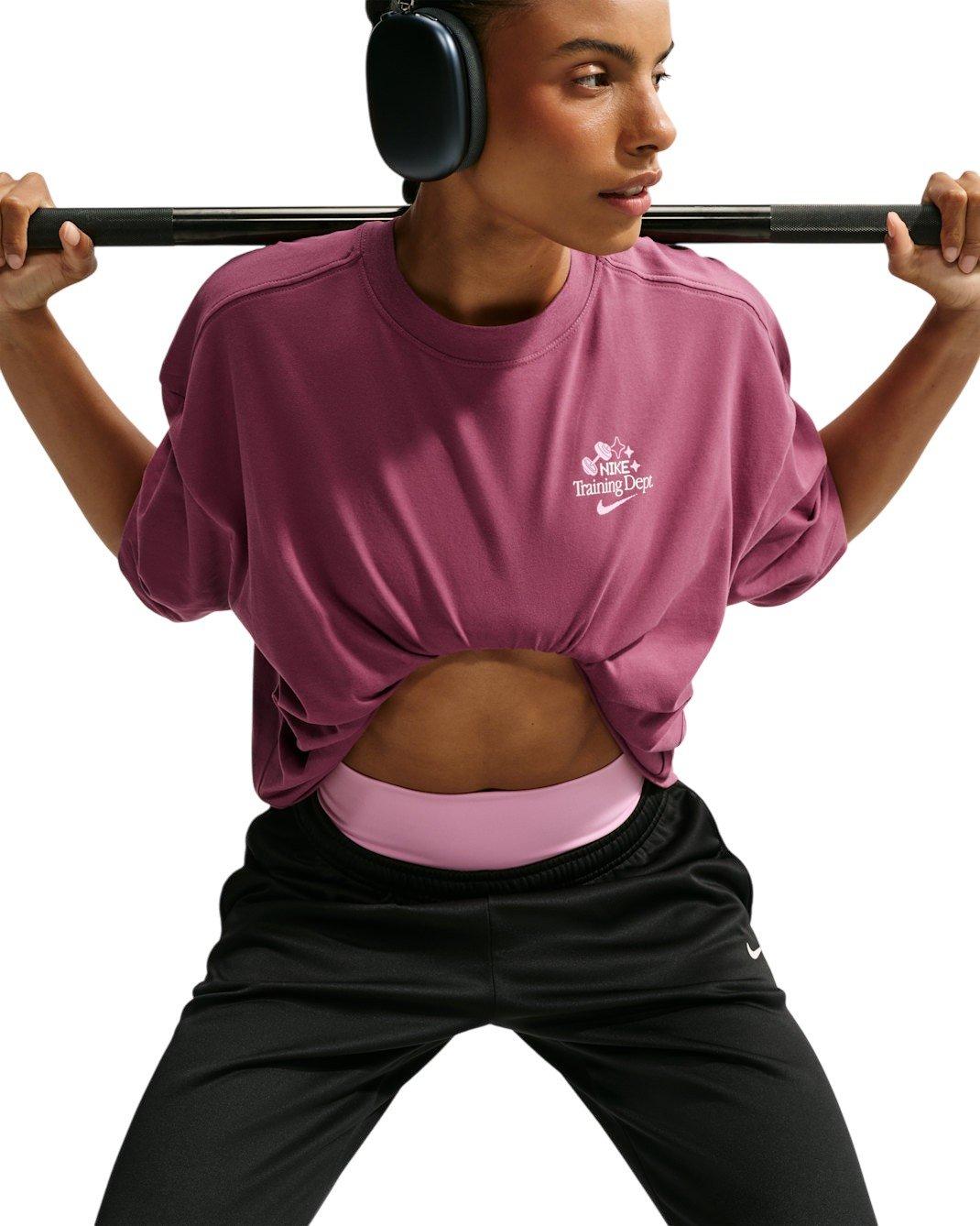 Nike Women's Pumped Dri-FIT Oversized T-Shirt - Pink - PINK Thumbnail View 3