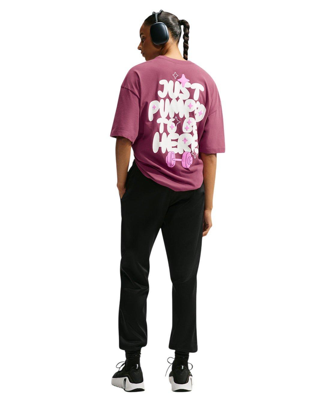 Nike Women's Pumped Dri-FIT Oversized T-Shirt - Pink - PINK Thumbnail View 5