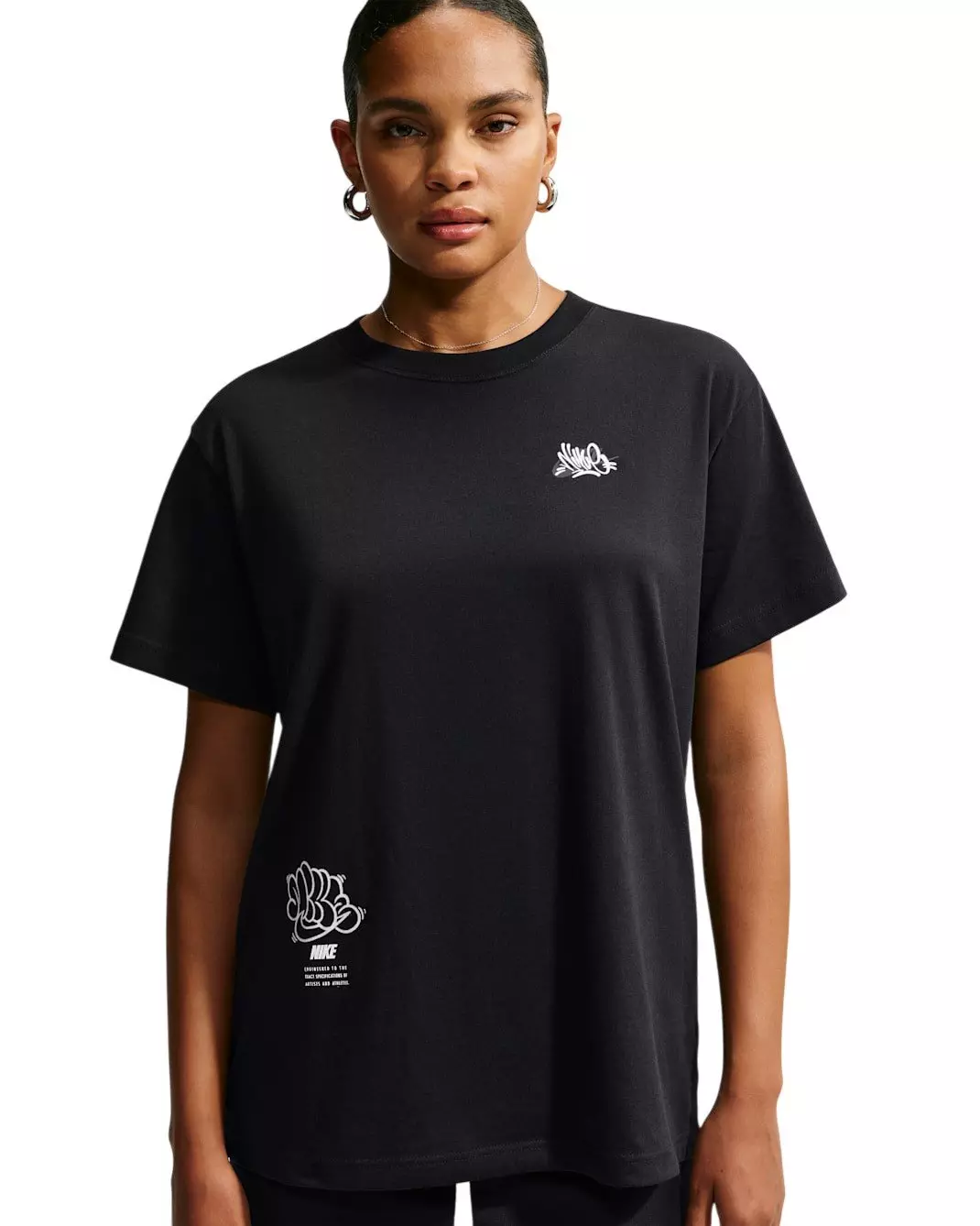 Nike Women's Sportswear Classic Oversized Graffiti Graphic T-Shirt - Black - BLACK