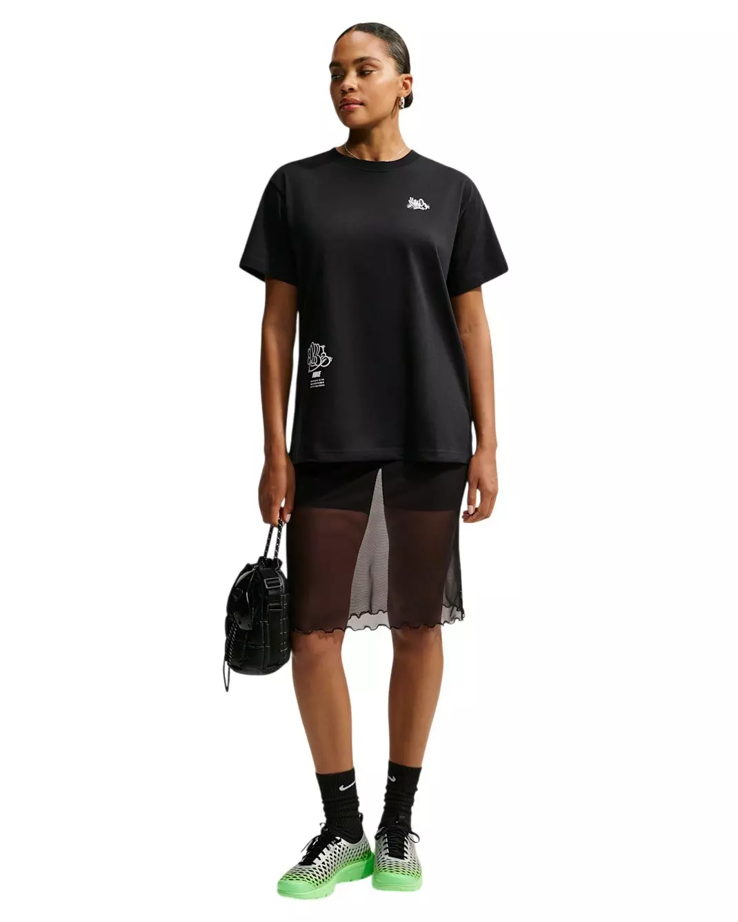 Nike Women's Sportswear Classic Oversized Graffiti Graphic T-Shirt - Black - BLACK