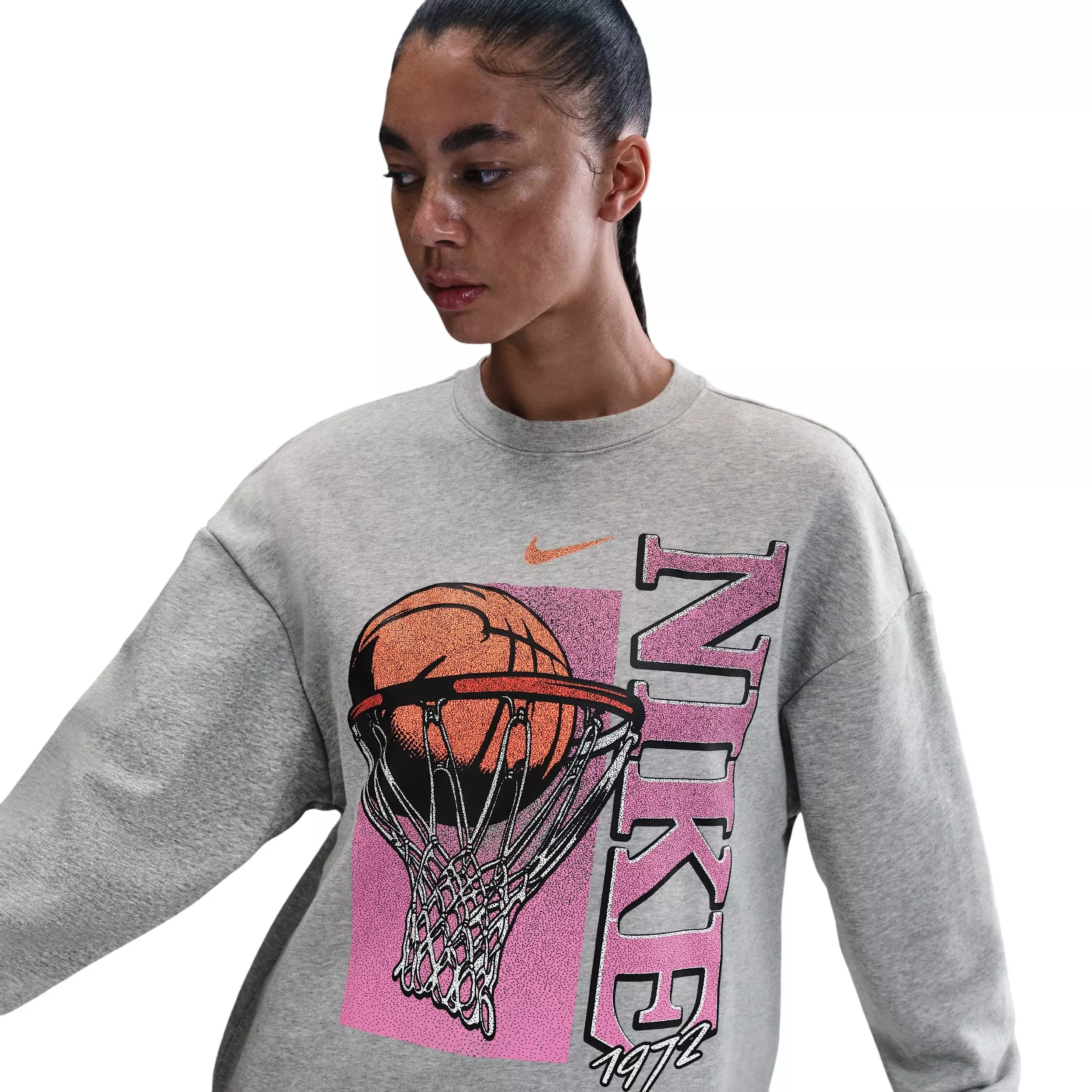 Nike Women's Club Fleece Loose Crew -Grey - GREY