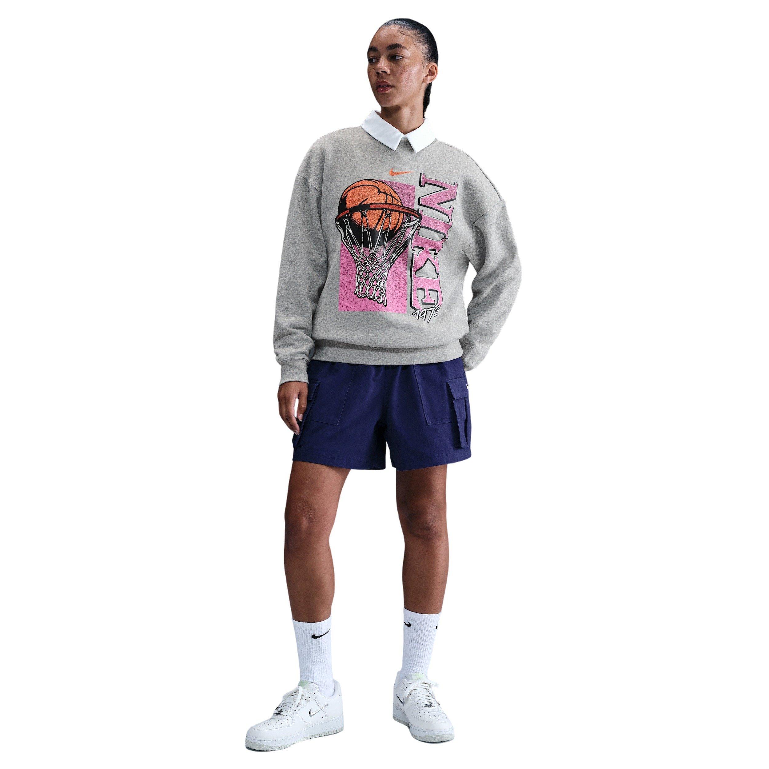 Nike Women's Club Fleece Loose Crew - Grey - GREY Thumbnail View 4