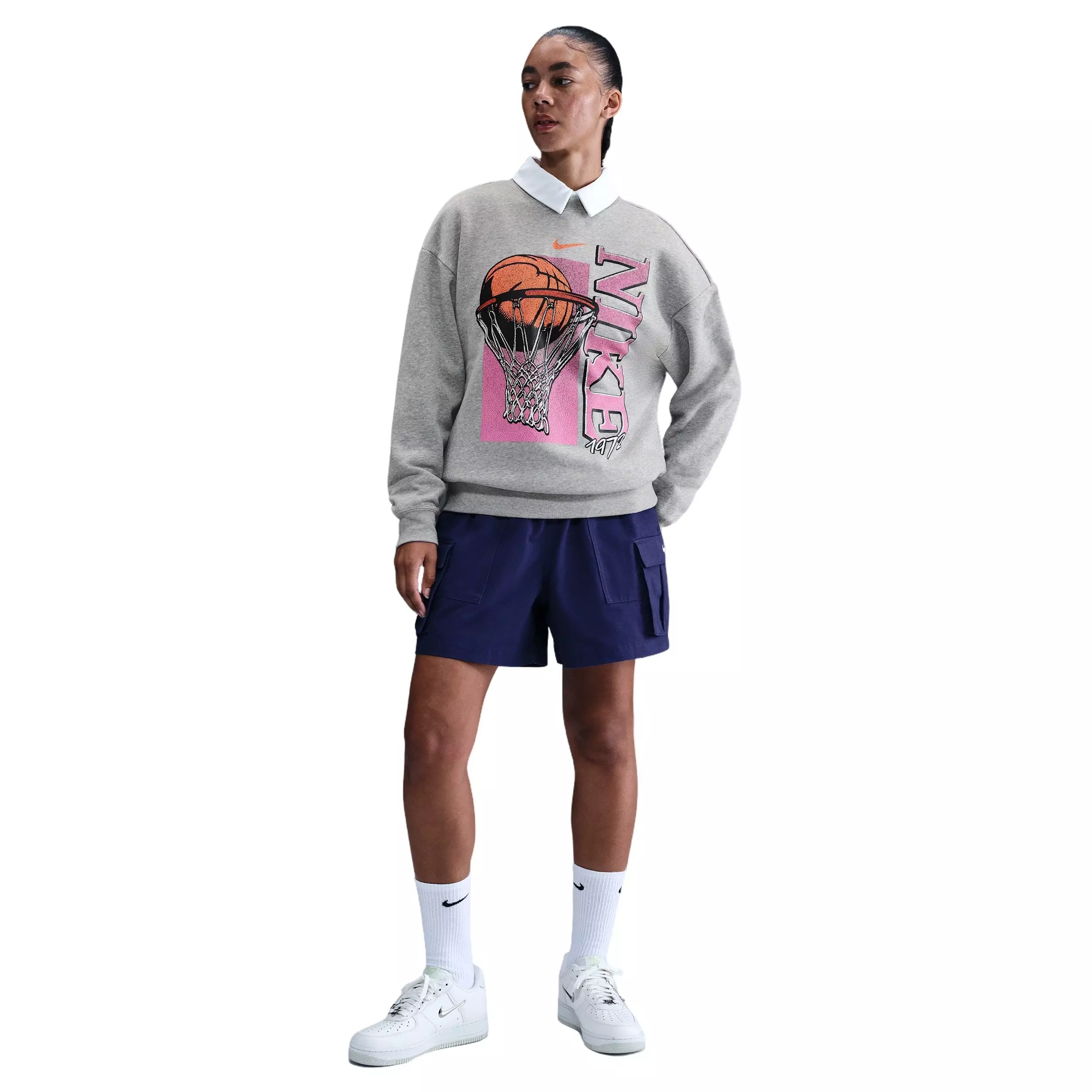 Nike Women's Club Fleece Loose Crew -Grey - GREY