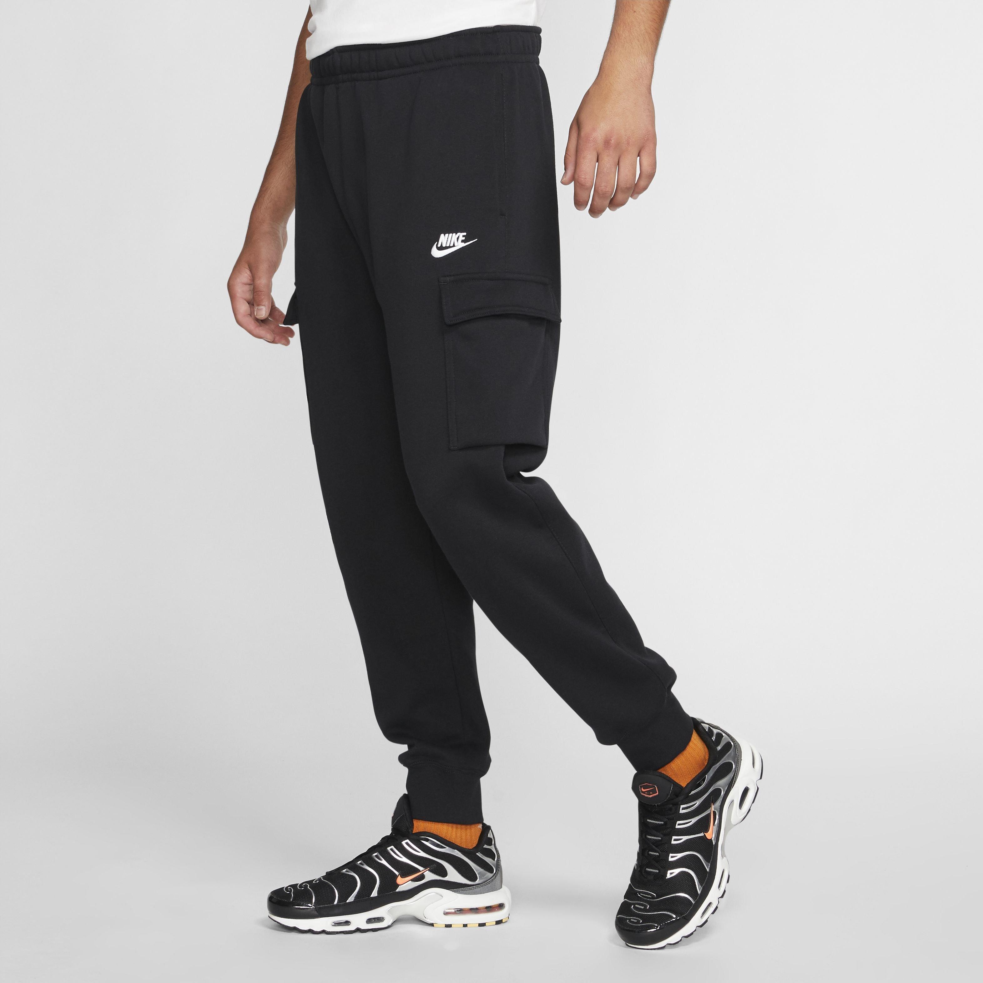 Nike Men's Sportswear Club Fleece Cargo Pants - BLACK/BLACK/WHITE Thumbnail View 4