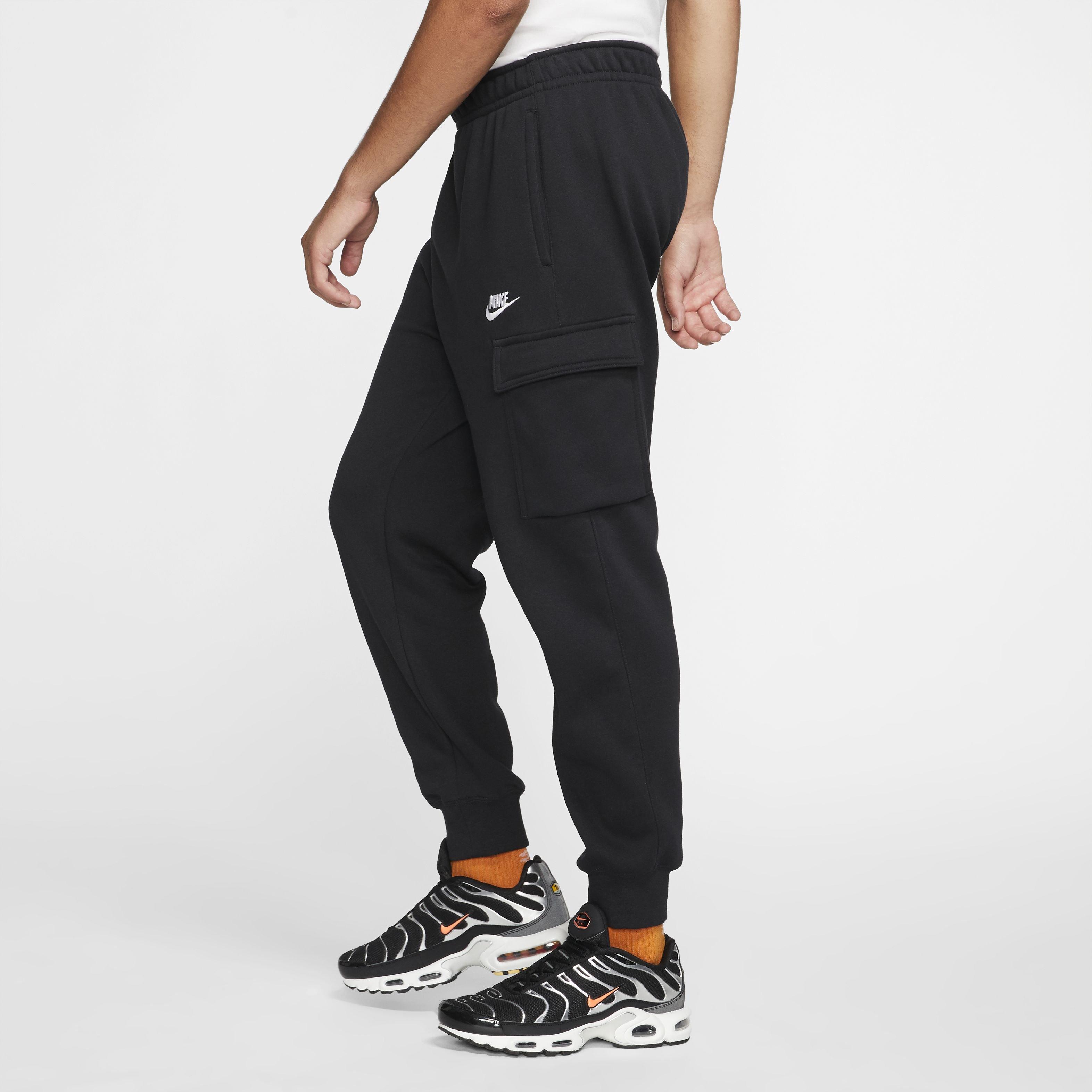Nike Men's Sportswear Club Fleece Cargo Pants - BLACK/BLACK/WHITE Thumbnail View 7