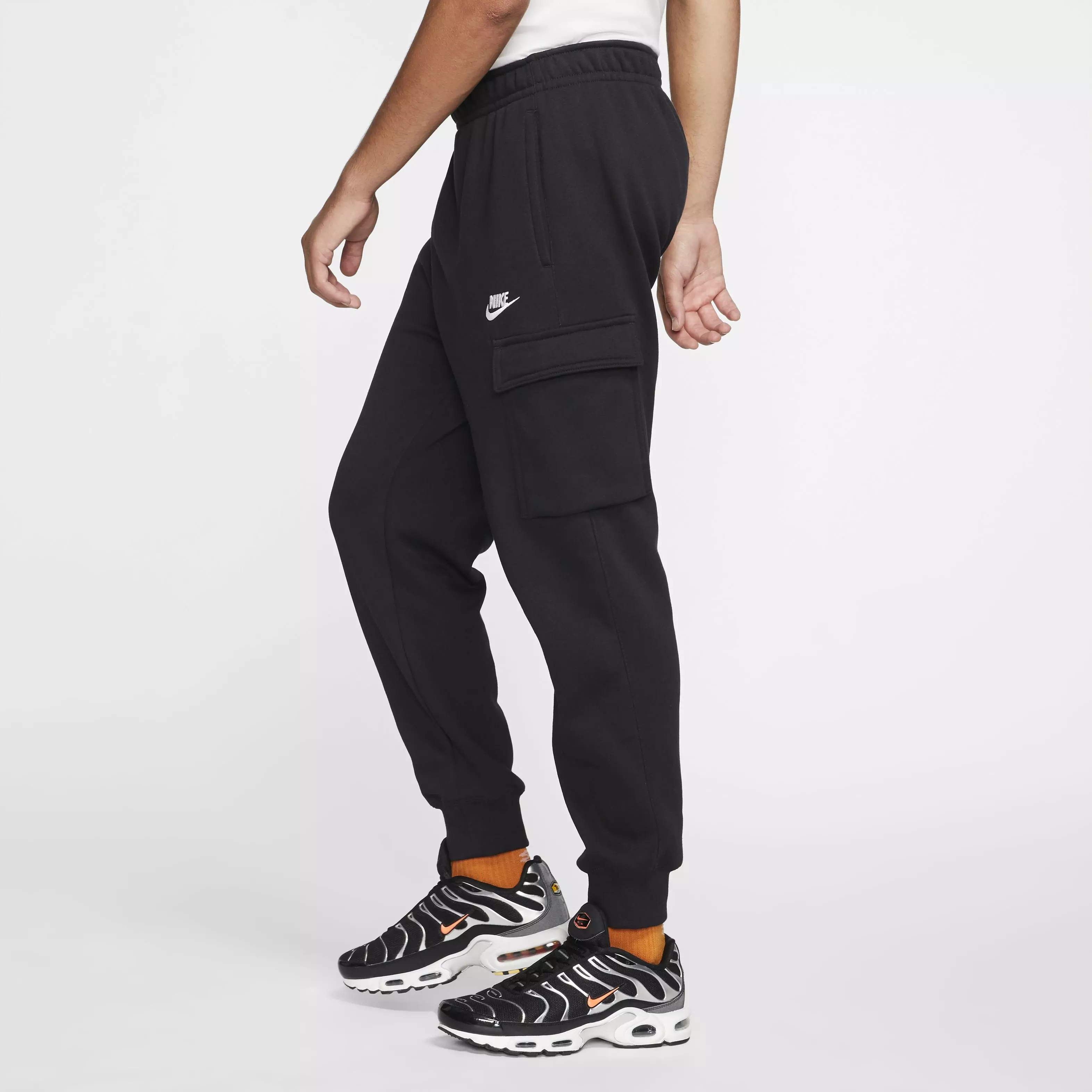Nike Men's Sportswear Club Fleece Cargo Pants - BLACK/BLACK/WHITE
