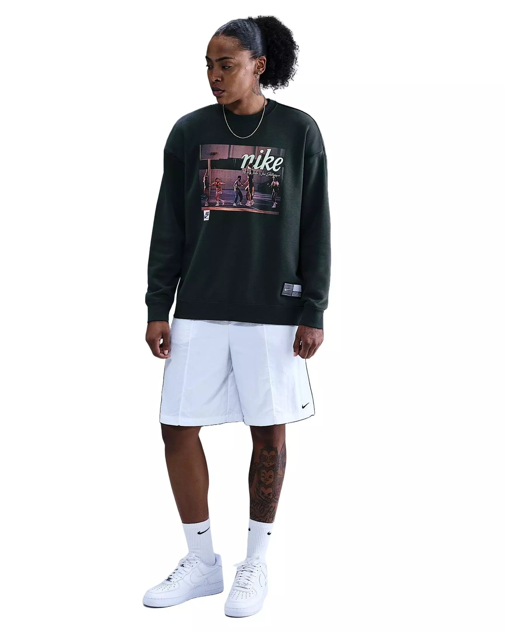 Nike Women's Club Fleece Loose Crew - Seaweed Green - SEAWEED GREEN