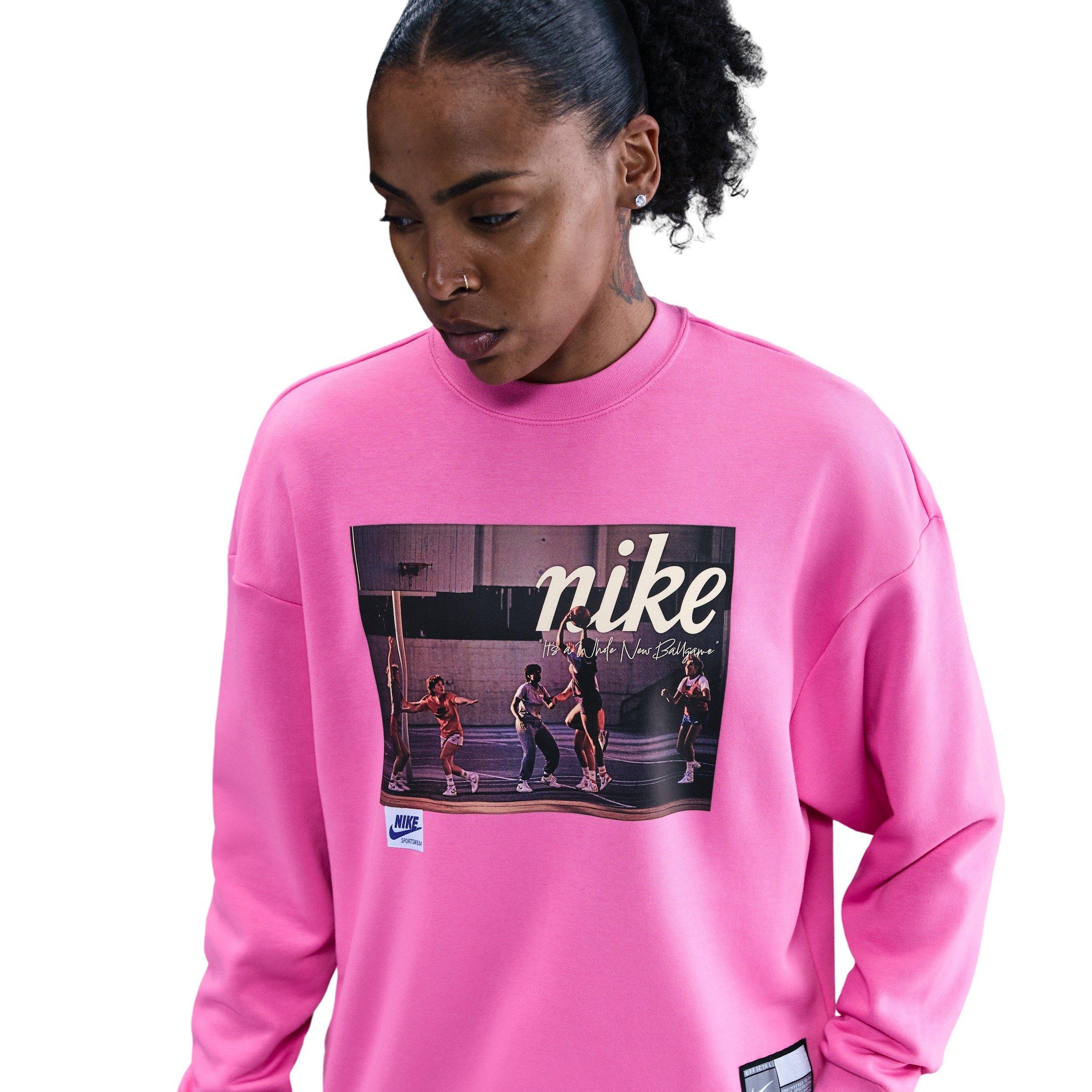 Nike Women's Club Fleece Loose Crew - Pink - PINK Thumbnail View 1