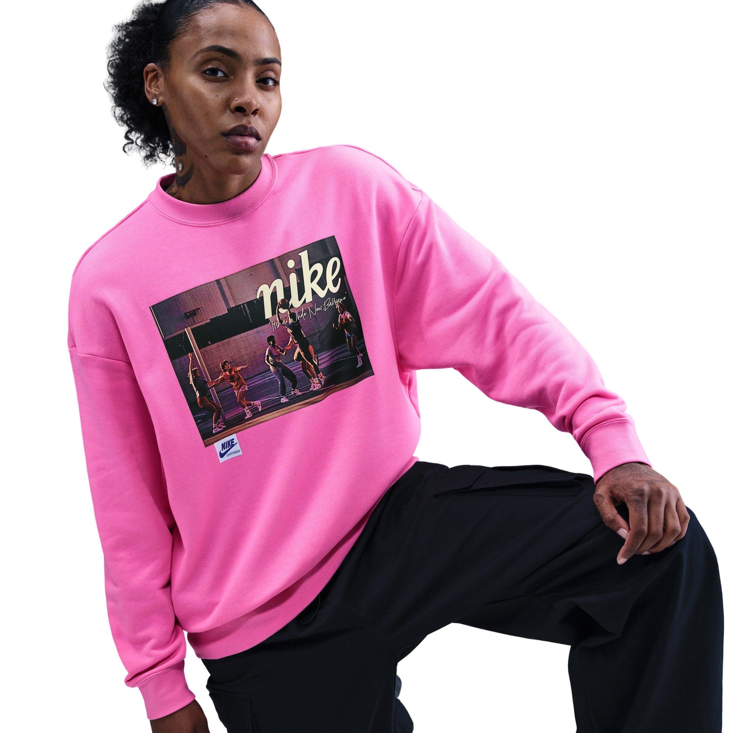 Nike Women's Club Fleece Loose Crew - Pink - PINK Thumbnail View 3