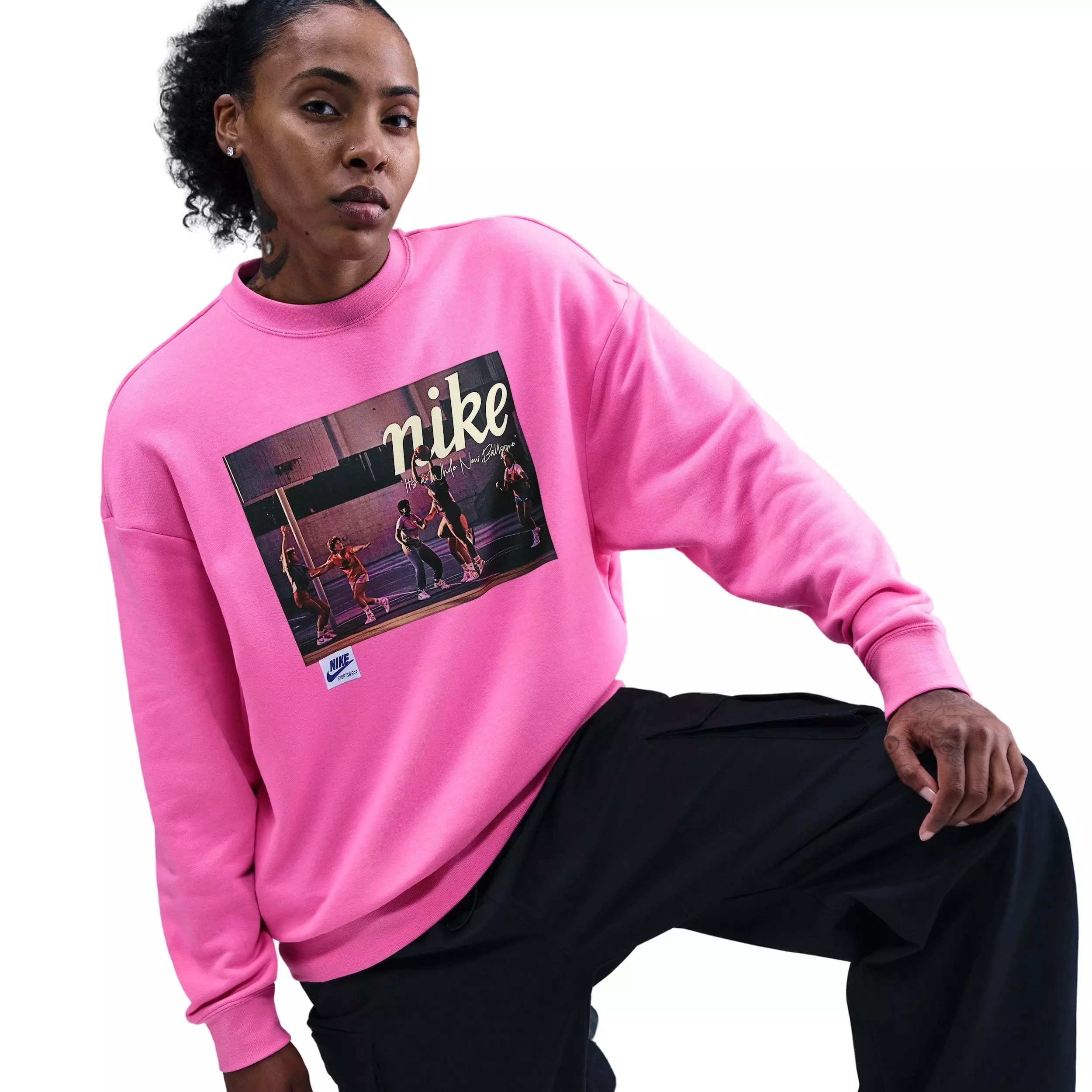 Nike Women's Club Fleece Loose Crew - Pink - PINK