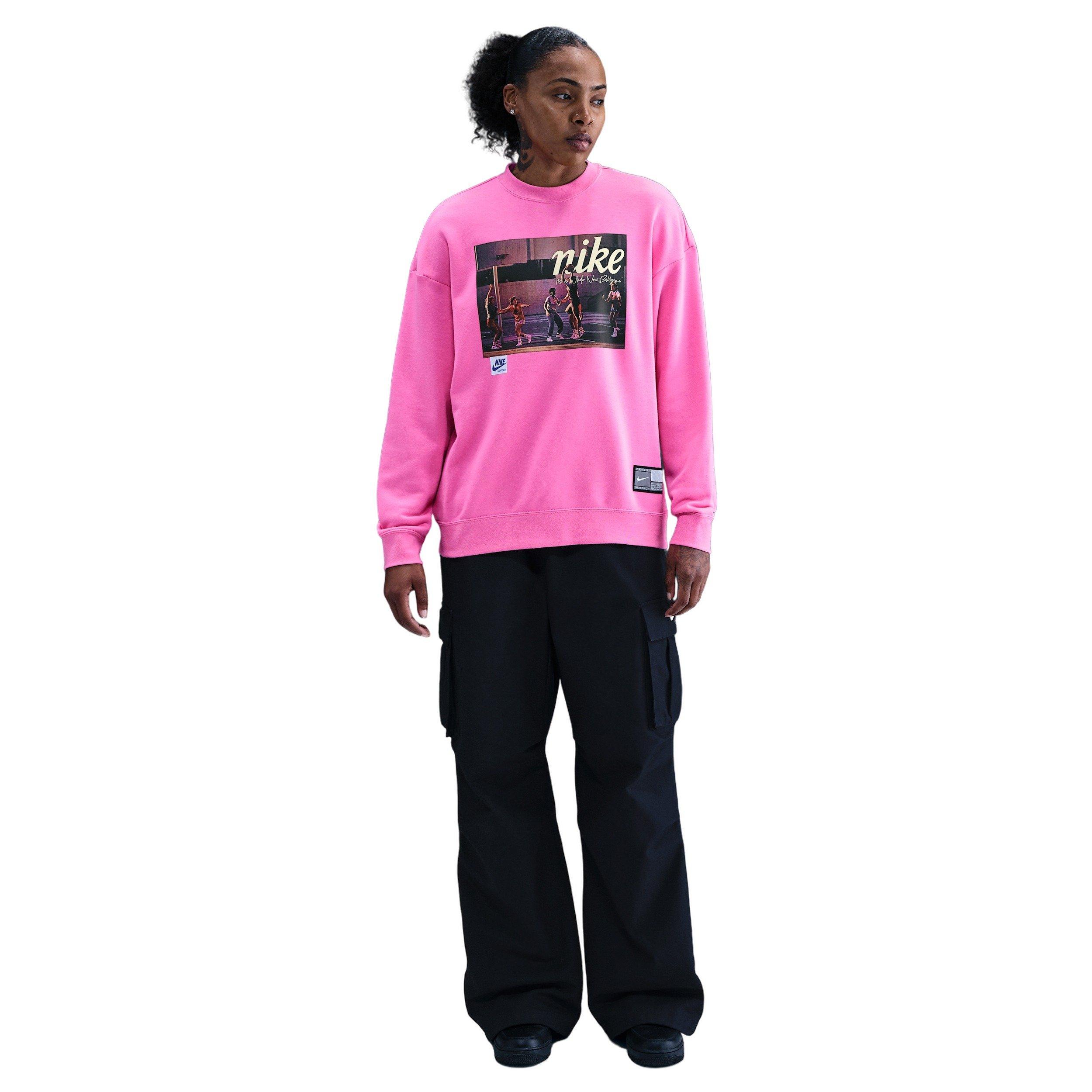 Nike Women's Club Fleece Loose Crew - Pink - PINK Thumbnail View 4