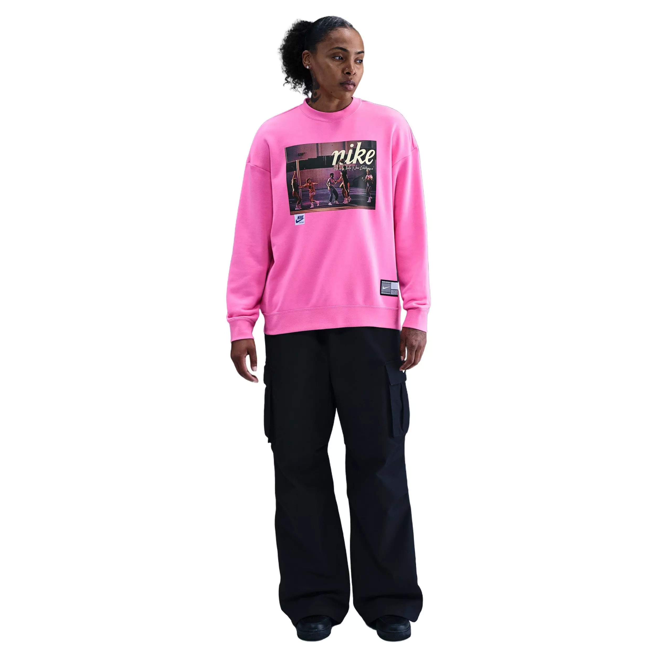 Nike Women's Club Fleece Loose Crew - Pink - PINK