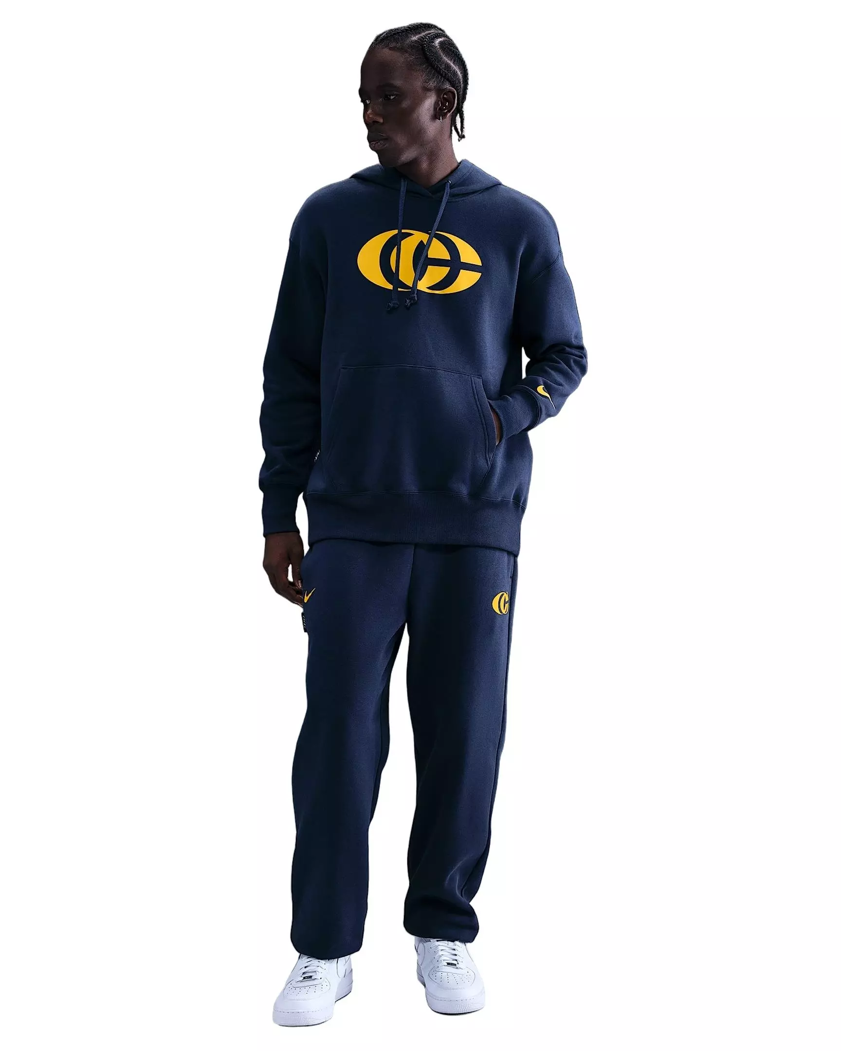 Nike Unisex Caitlin Clark Basketball Phoenix Fleece Pullover Hoodie -Navy/Yellow - NAVY/YELLOW
