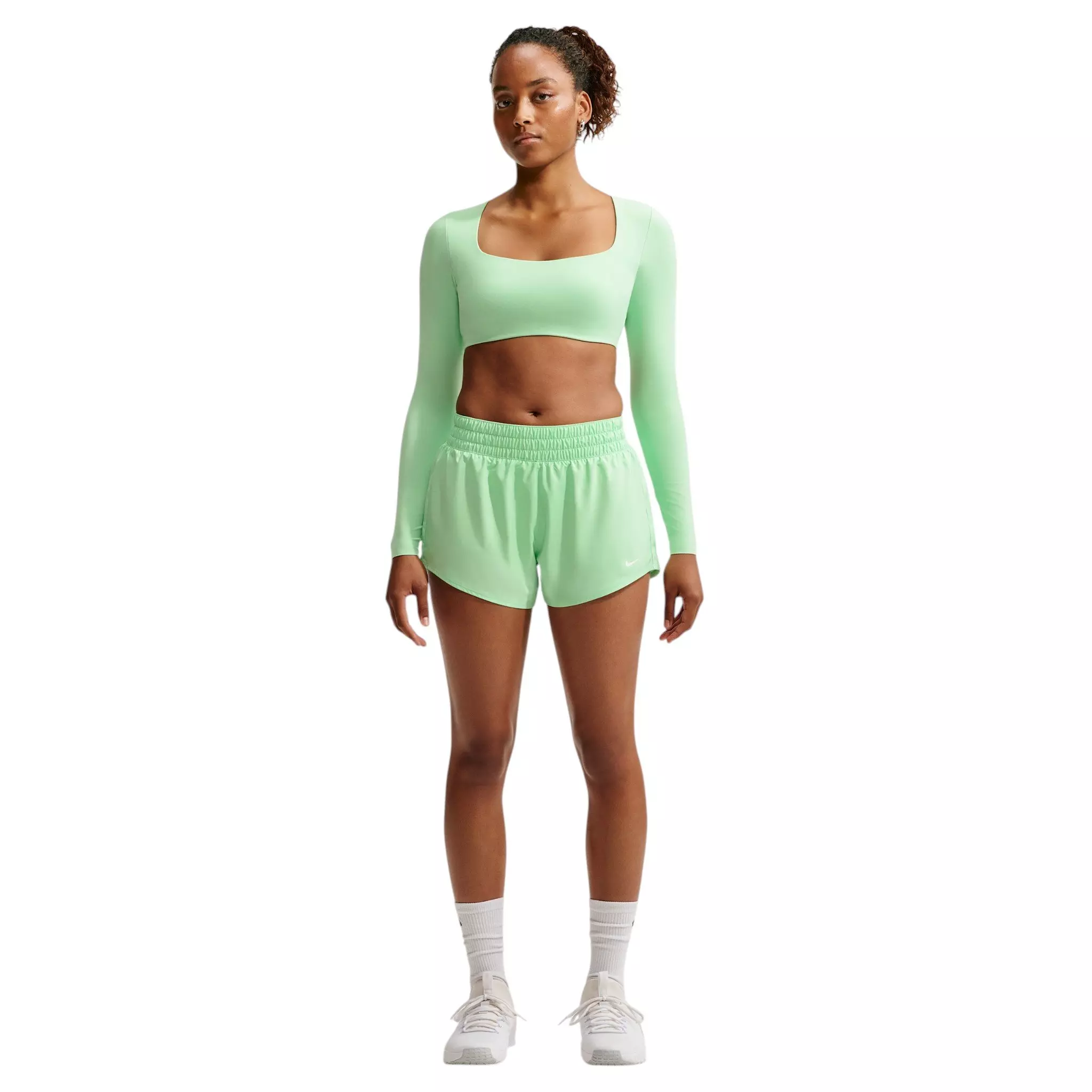 Nike Women's One Dri-FIT Mid-Rise 3" Brief-Lined Shorts - Green/White - GREEN/WHITE