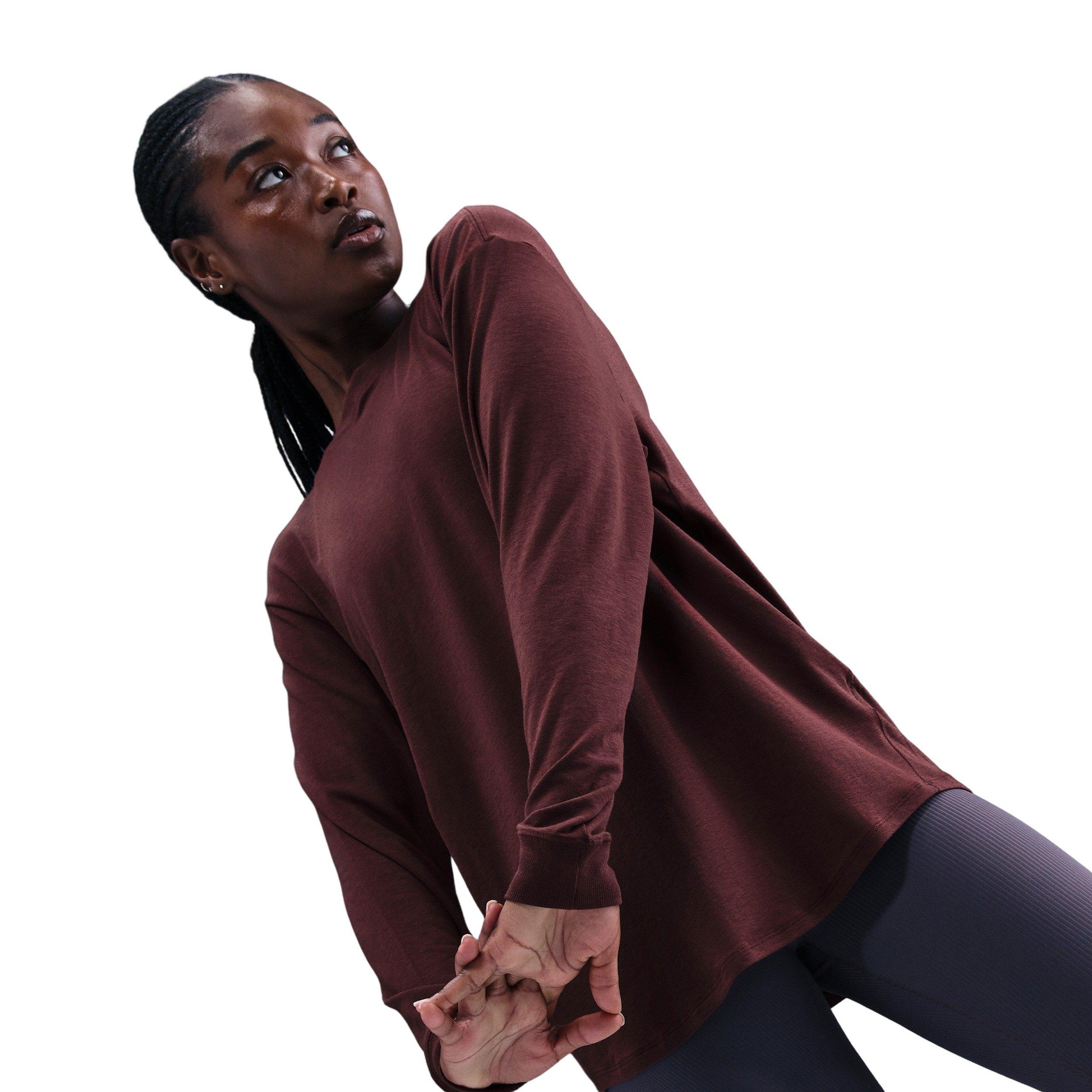 Nike One Women's Relaxed Dri-FIT Long-Sleeve Top - Burgundy - BURGUNDY Thumbnail View 3