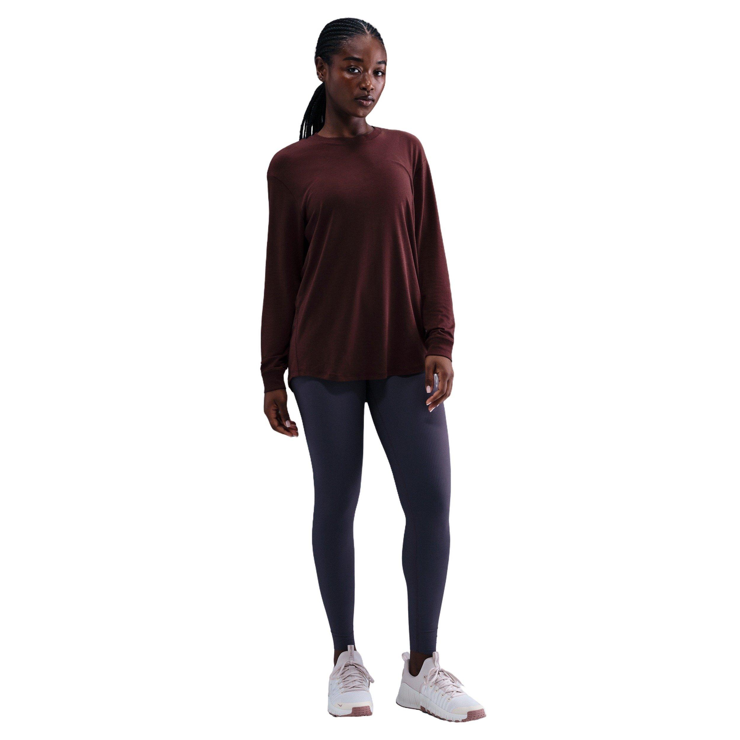 Nike One Women's Relaxed Dri-FIT Long-Sleeve Top - Burgundy - BURGUNDY Thumbnail View 4