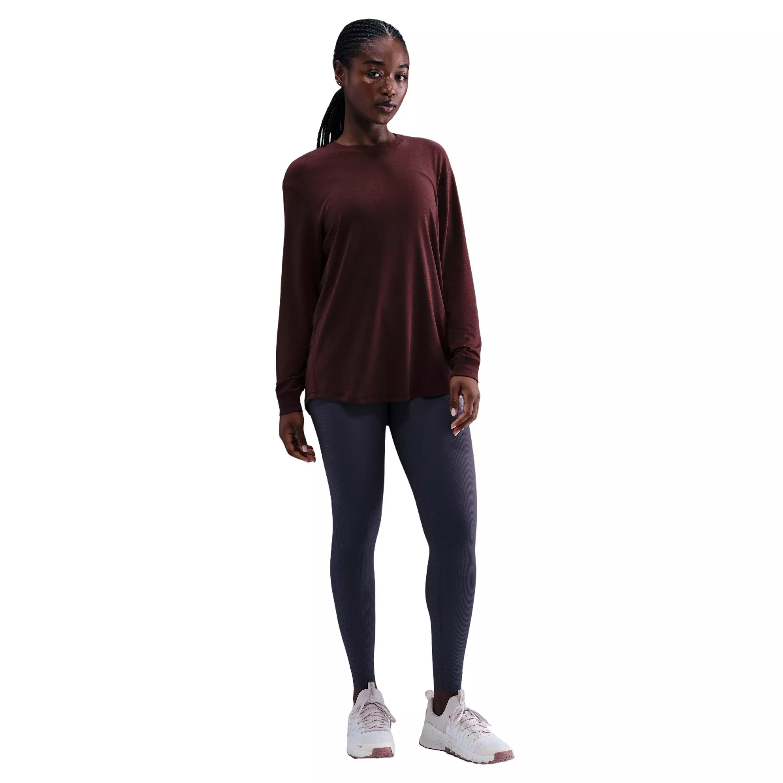 Nike One Women's Relaxed Dri-FIT Long-Sleeve Top -Burgundy - BURGUNDY