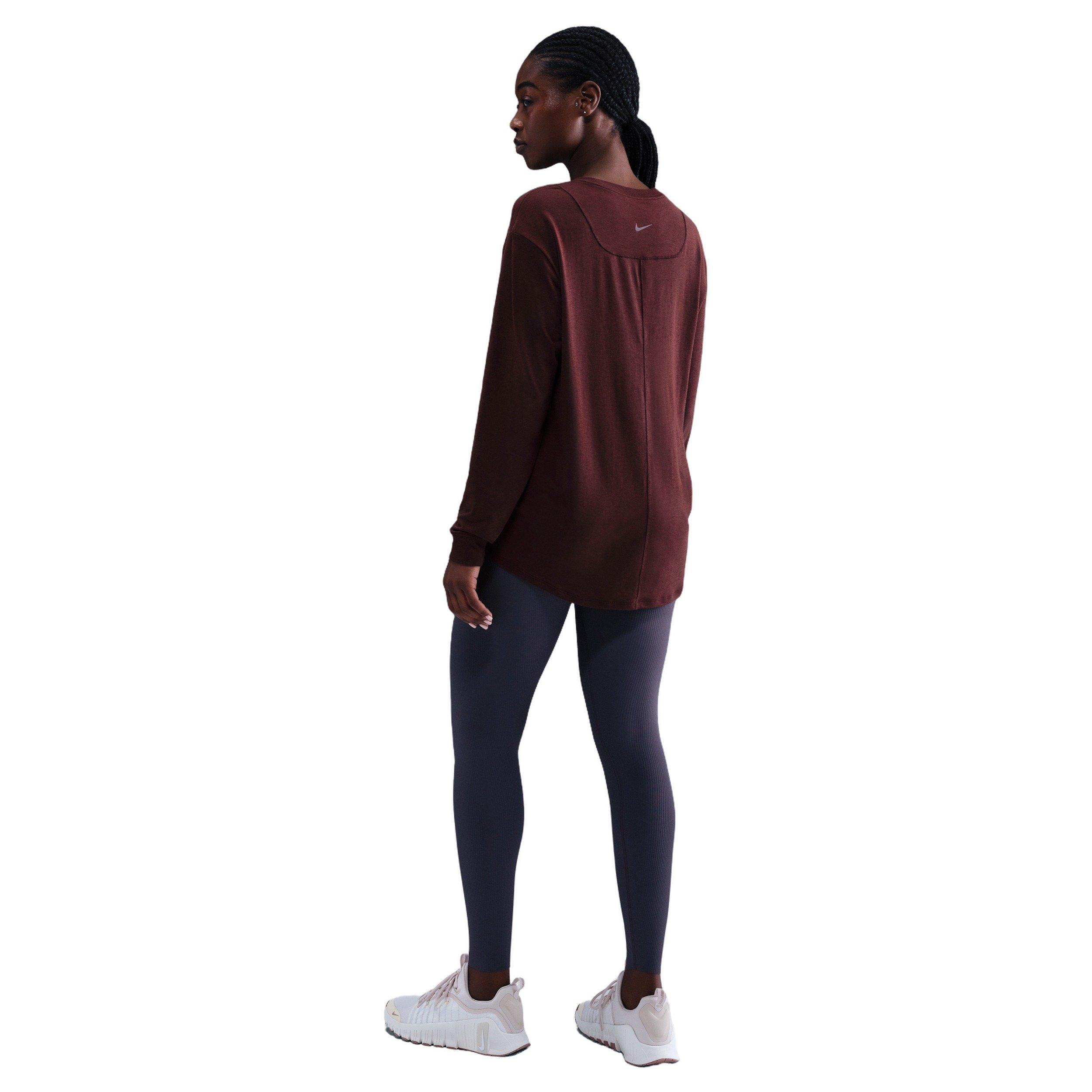 Nike One Women's Relaxed Dri-FIT Long-Sleeve Top - Burgundy - BURGUNDY Thumbnail View 5