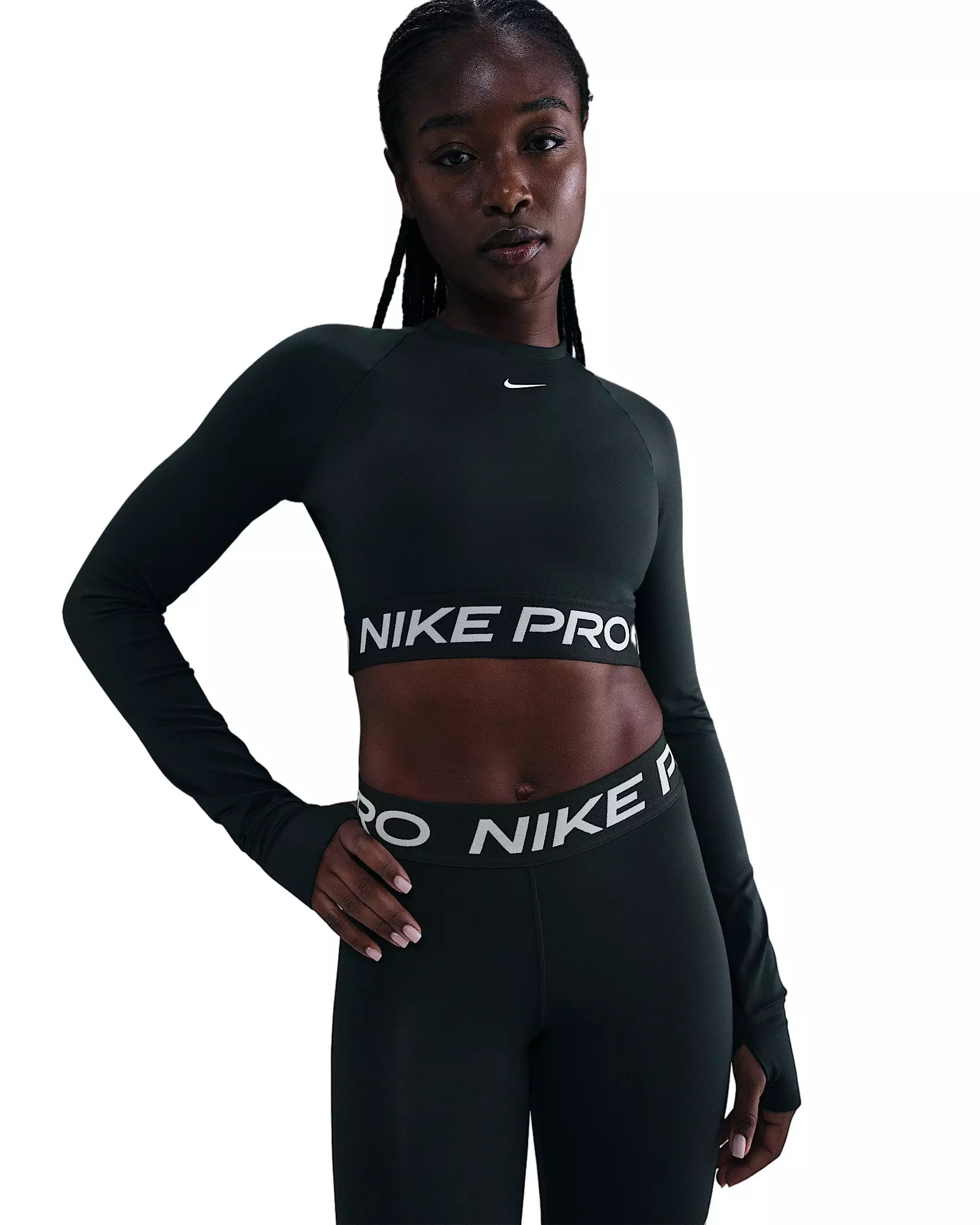 Nike Pro Women's Dri-FIT Cropped Long-Sleeve Top - Seaweed Green - SEAWEED GREEN