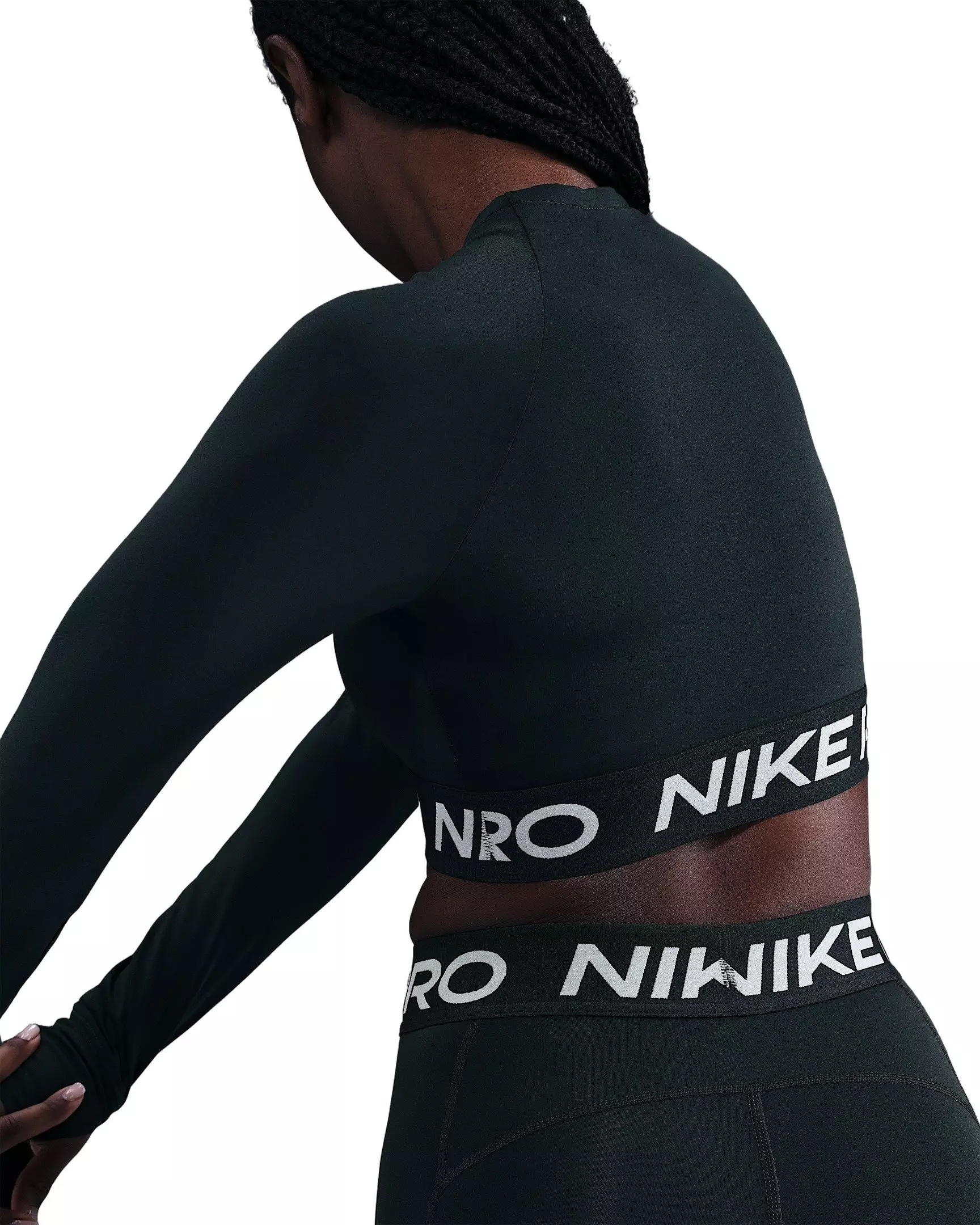 Nike Pro Women's Dri-FIT Cropped Long-Sleeve Top -Seaweed Green - SEAWEED GREEN