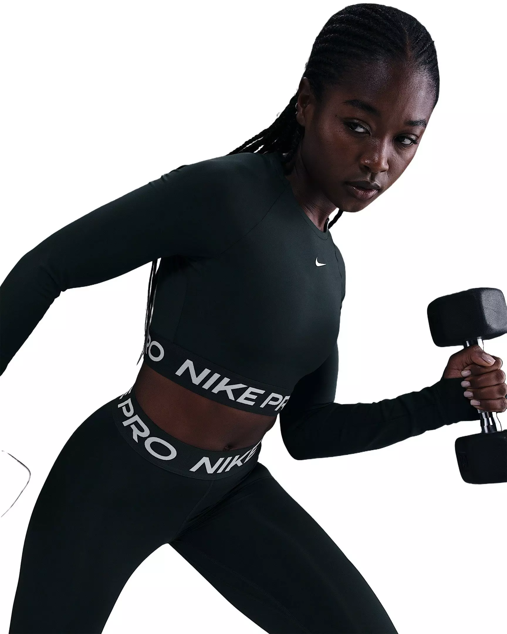 Nike Pro Women's Dri-FIT Cropped Long-Sleeve Top -Seaweed Green - SEAWEED GREEN