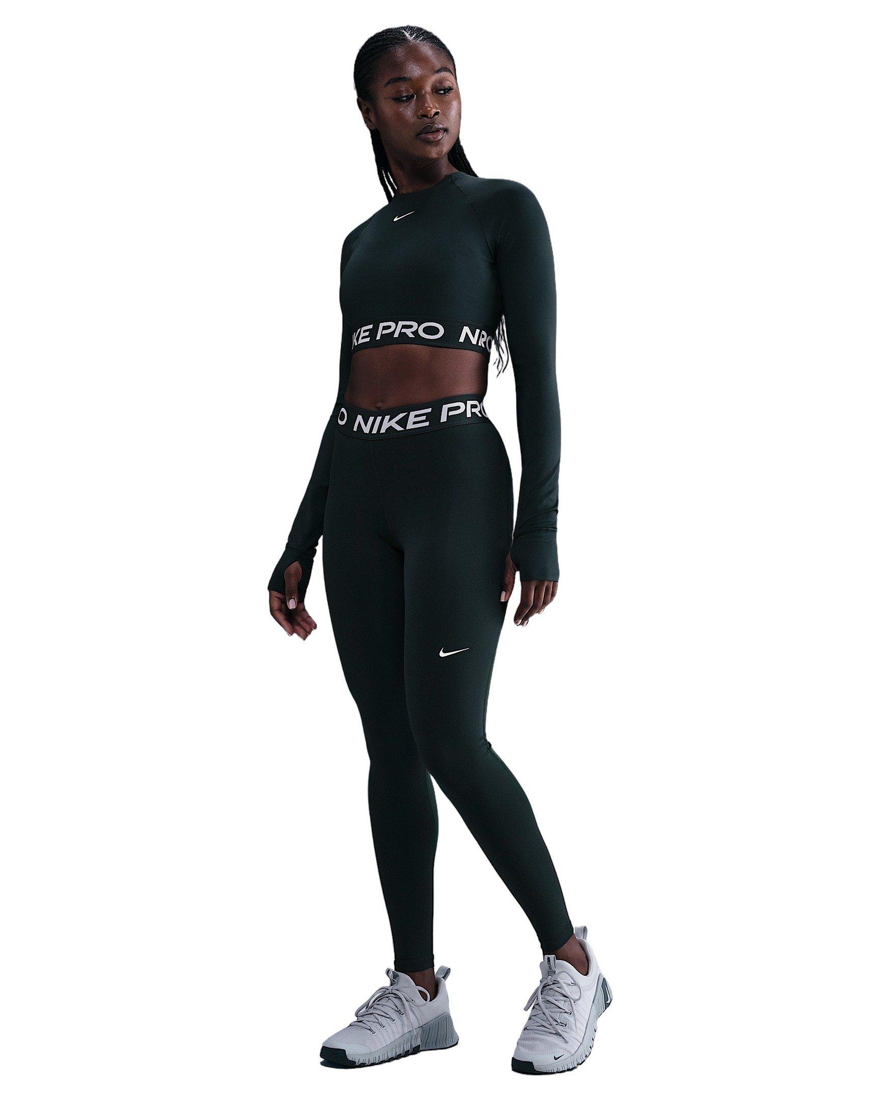 Nike Pro Women's Dri-FIT Cropped Long-Sleeve Top - Seaweed Green - SEAWEED GREEN Thumbnail View 4