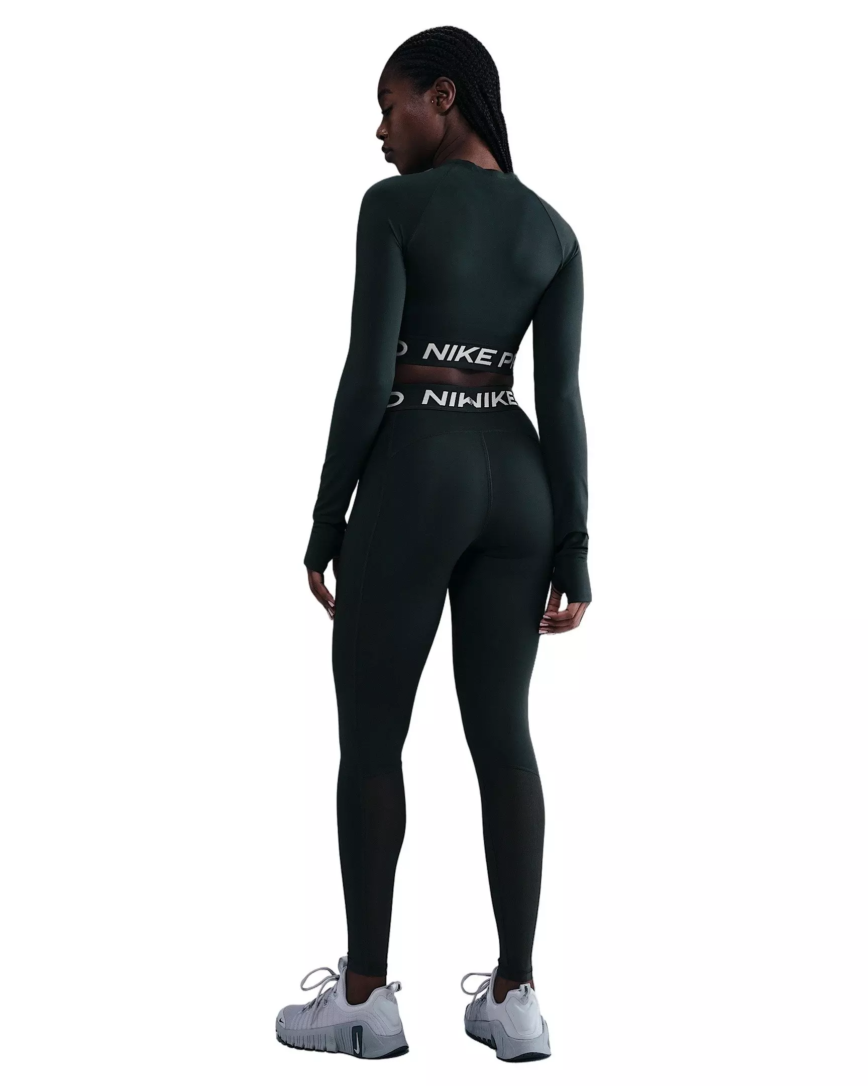 Nike Pro Women's Dri-FIT Cropped Long-Sleeve Top -Seaweed Green - SEAWEED GREEN