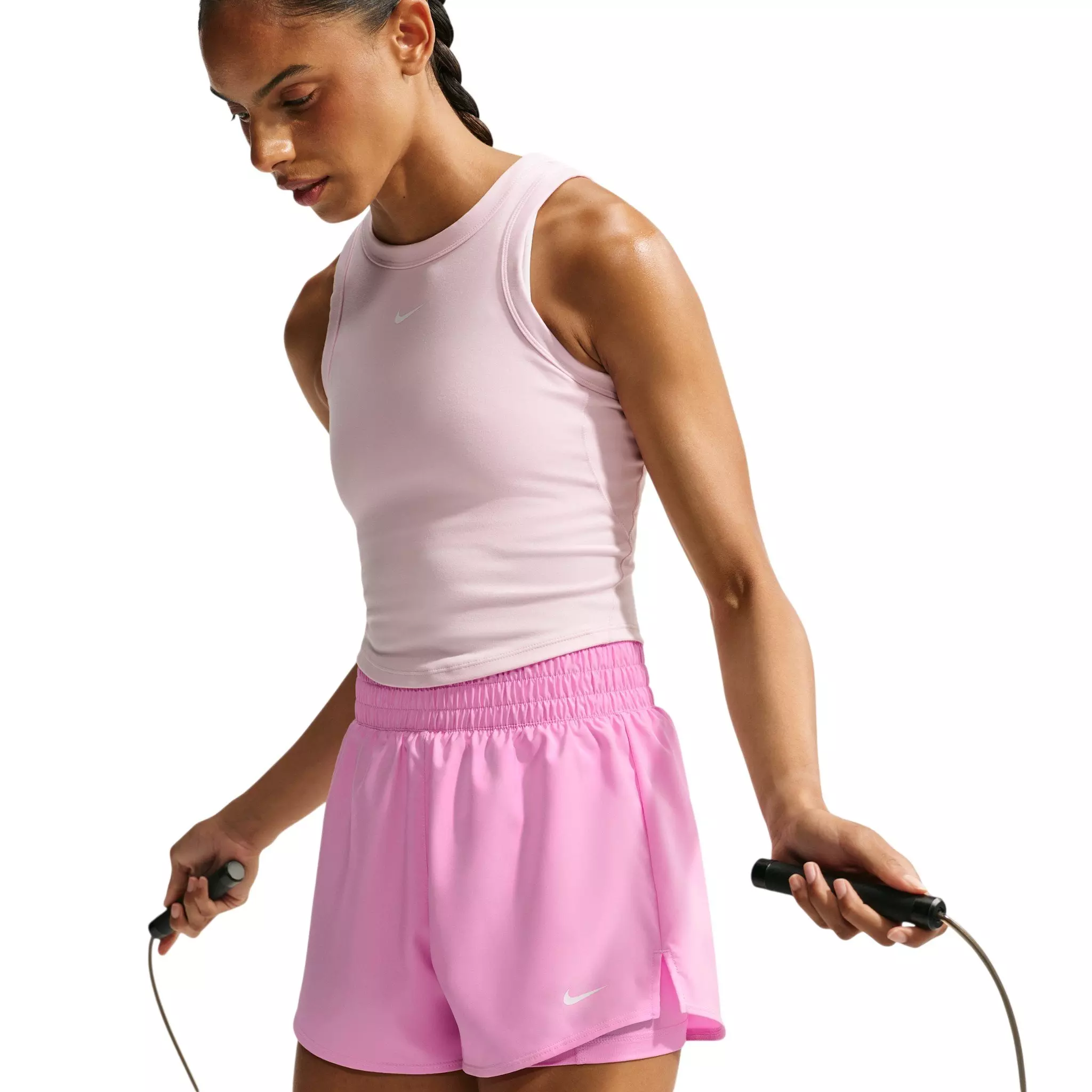 Nike Women's One Dri-FIT High-Waisted 3" 2-in-1 Shorts - Pink/White - PINK/WHITE