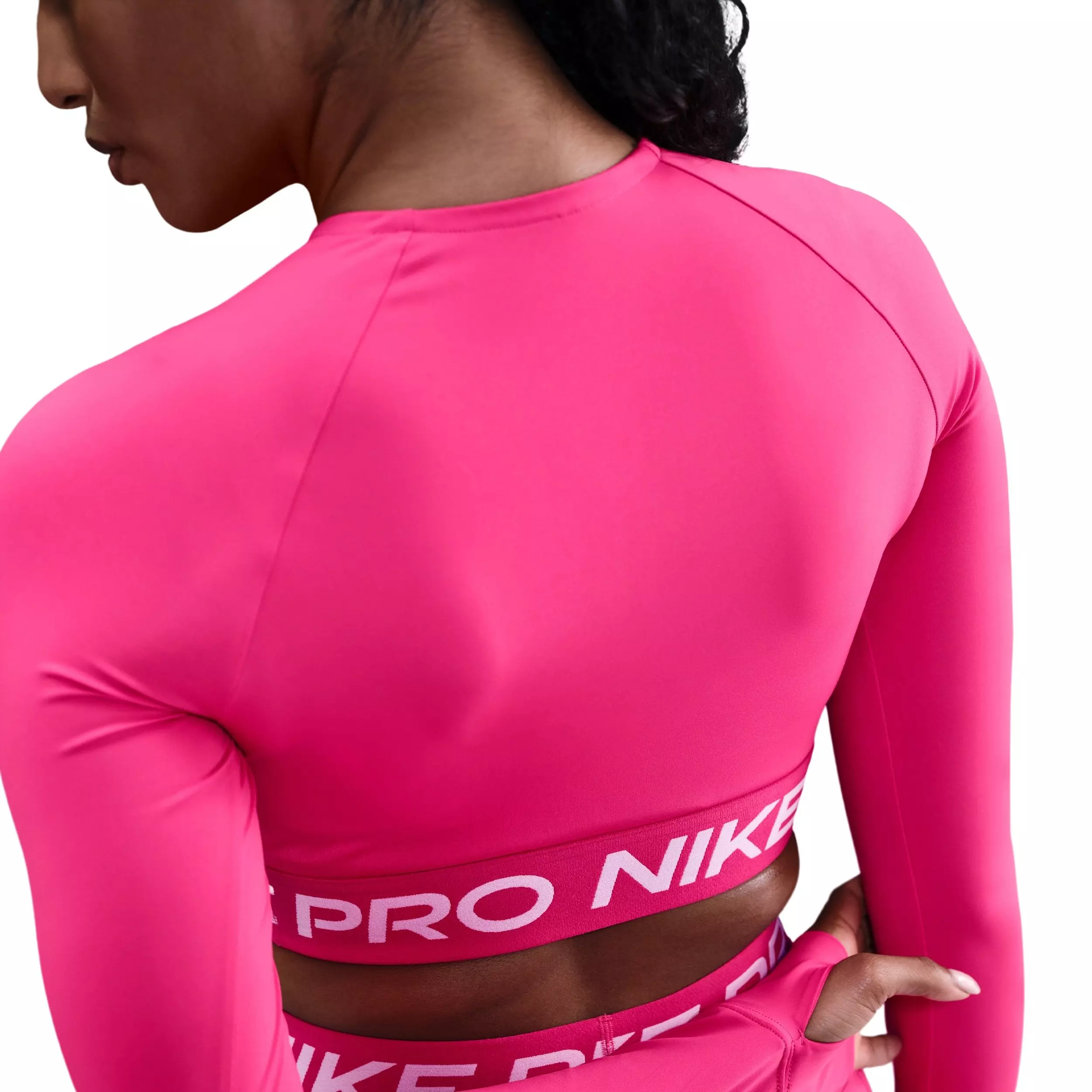 Nike Pro Women's Dri-FIT Cropped Long-Sleeve Top -Pink - PINK