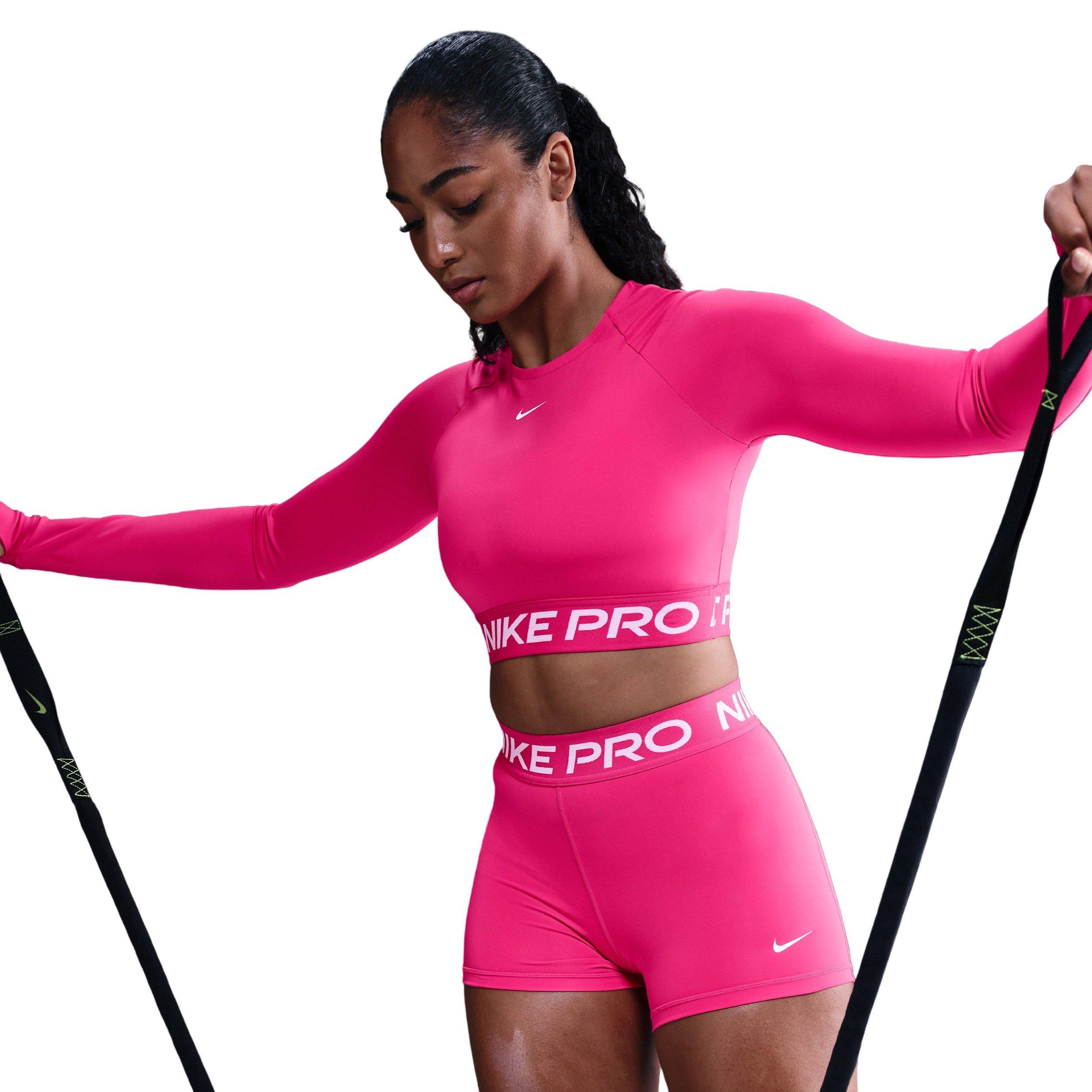 Nike Pro Women's Dri-FIT Cropped Long-Sleeve Top -Pink - PINK Thumbnail View 3